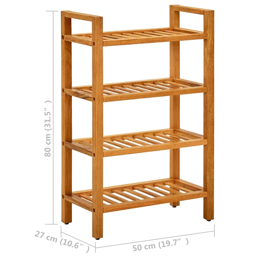Solid Oak Wood Shoe Rack with 4 Shelves - 19.6