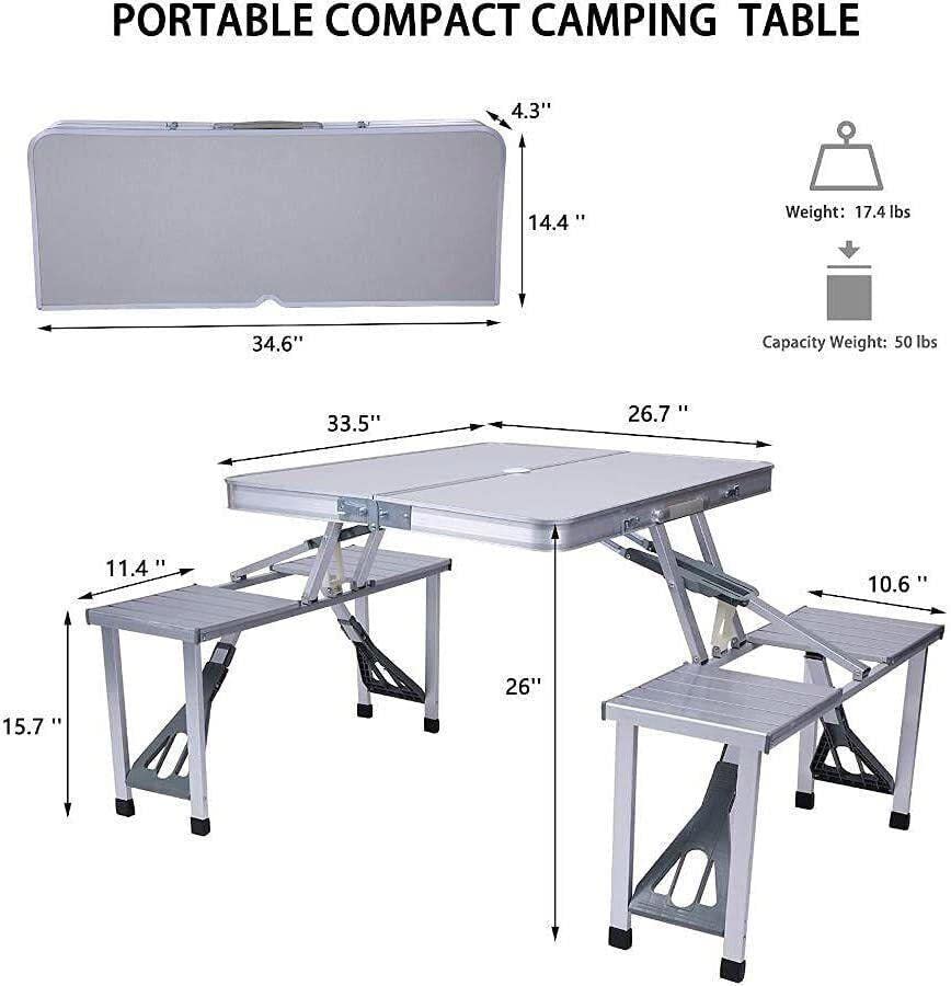 Portable Folding Camping Table 4-Seat Aluminum & ABS Picnic Table Set with Carrying Case - Compact Outdoor Dining Table for Camping, Backyard BBQ, Beach Party, Tailgating & Patio Gatherings