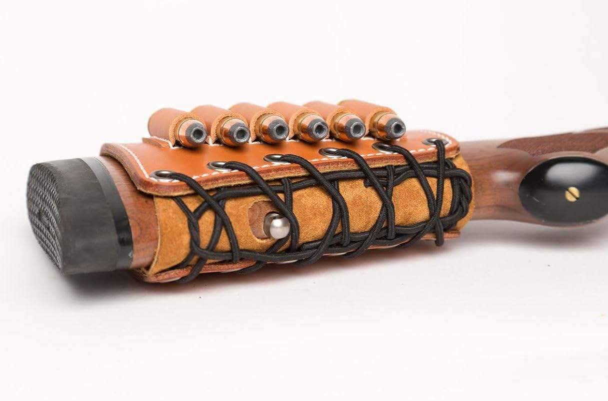 Premium Leather Rifle Butt Cuff Ammo Carrier - 6 Loop Design for 45-70 Cartridges - Natural Oil Finish - Perfect for Hunting, Shooting Range & Outdoor Adventures - Diamond D Leather