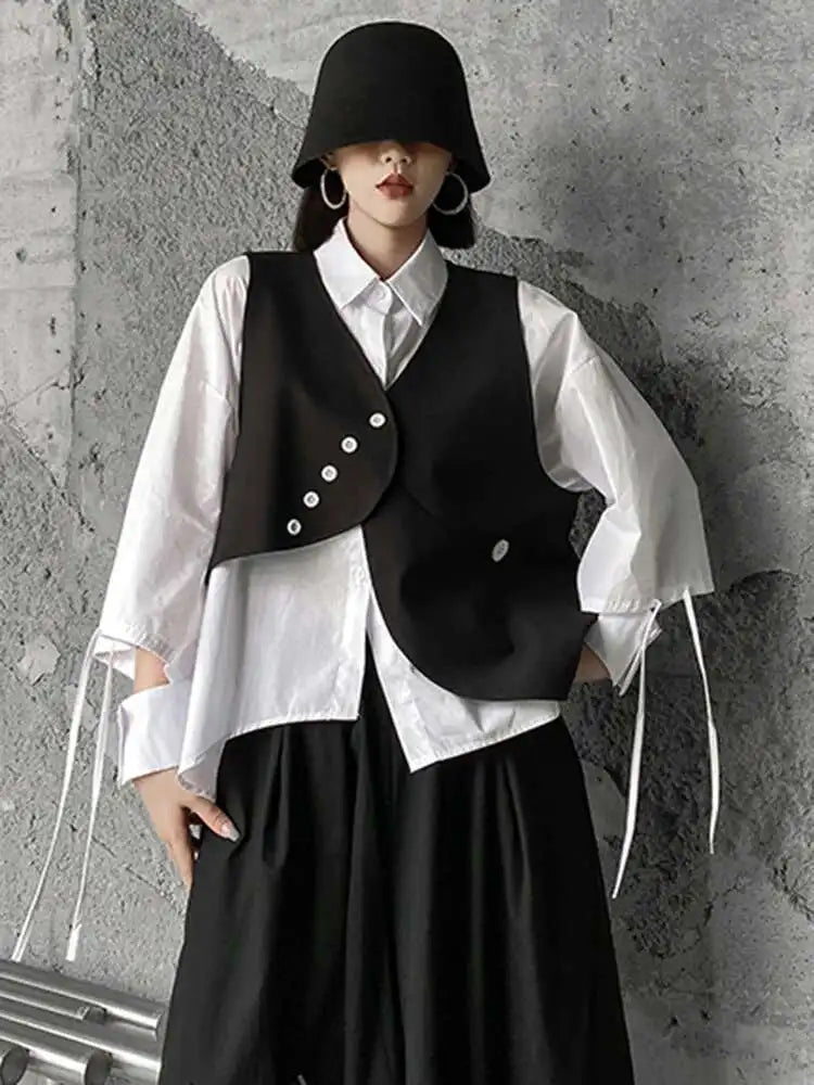Women's Big Size Vest Shirt & Wide Leg Pants 3-Piece Suit Set - Lapel Long Sleeve Fashion Outfit for Spring Autumn 2025 (Style 1DH5373) | Office Wear, Business Attire & Formal Occasions