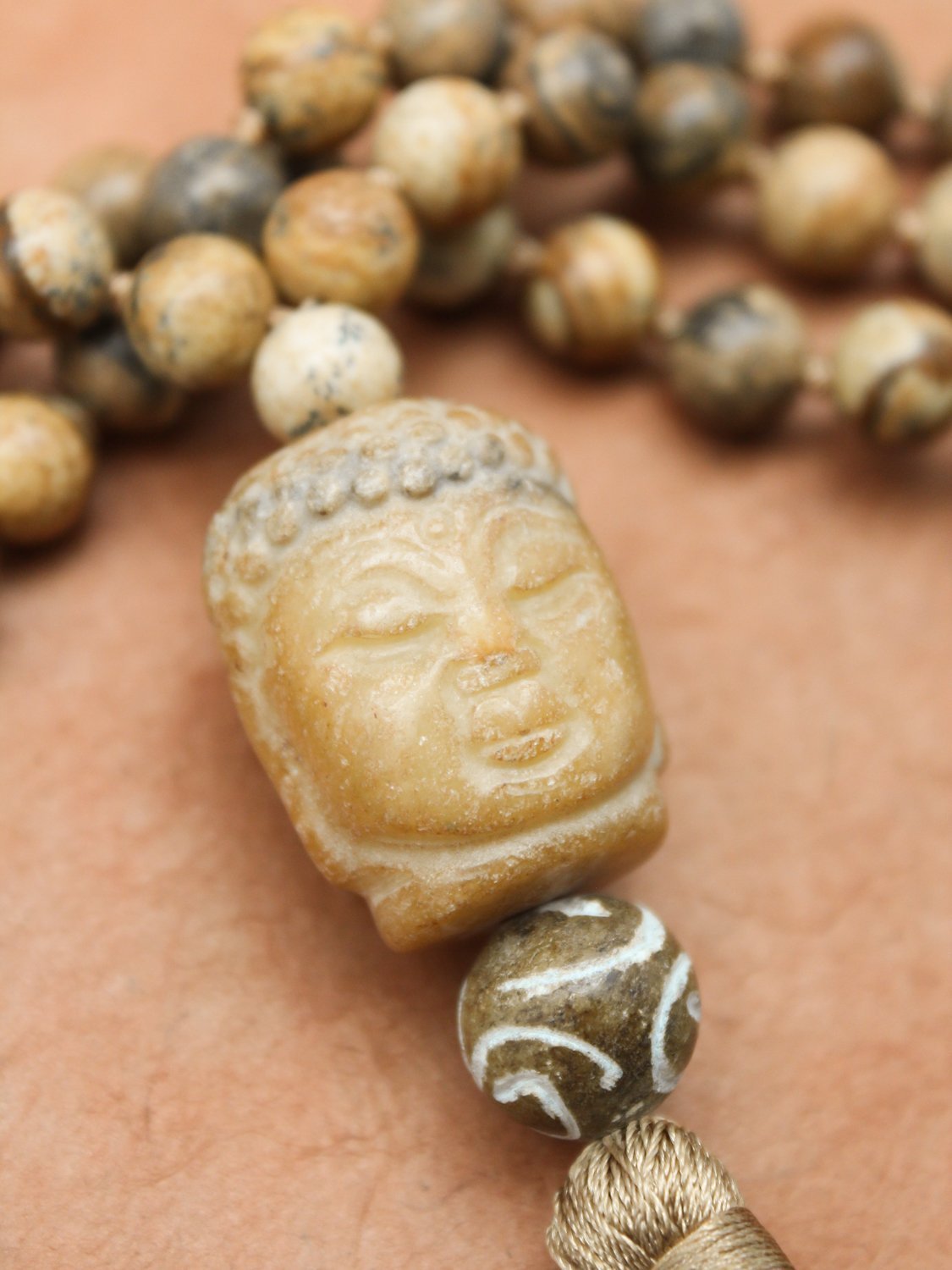 Grounding Earth Energy Mala Beads - Natural Stone Meditation Necklace for Stress Relief & Spiritual Balance | Perfect for Yoga, Reiki & Mindfulness Practice