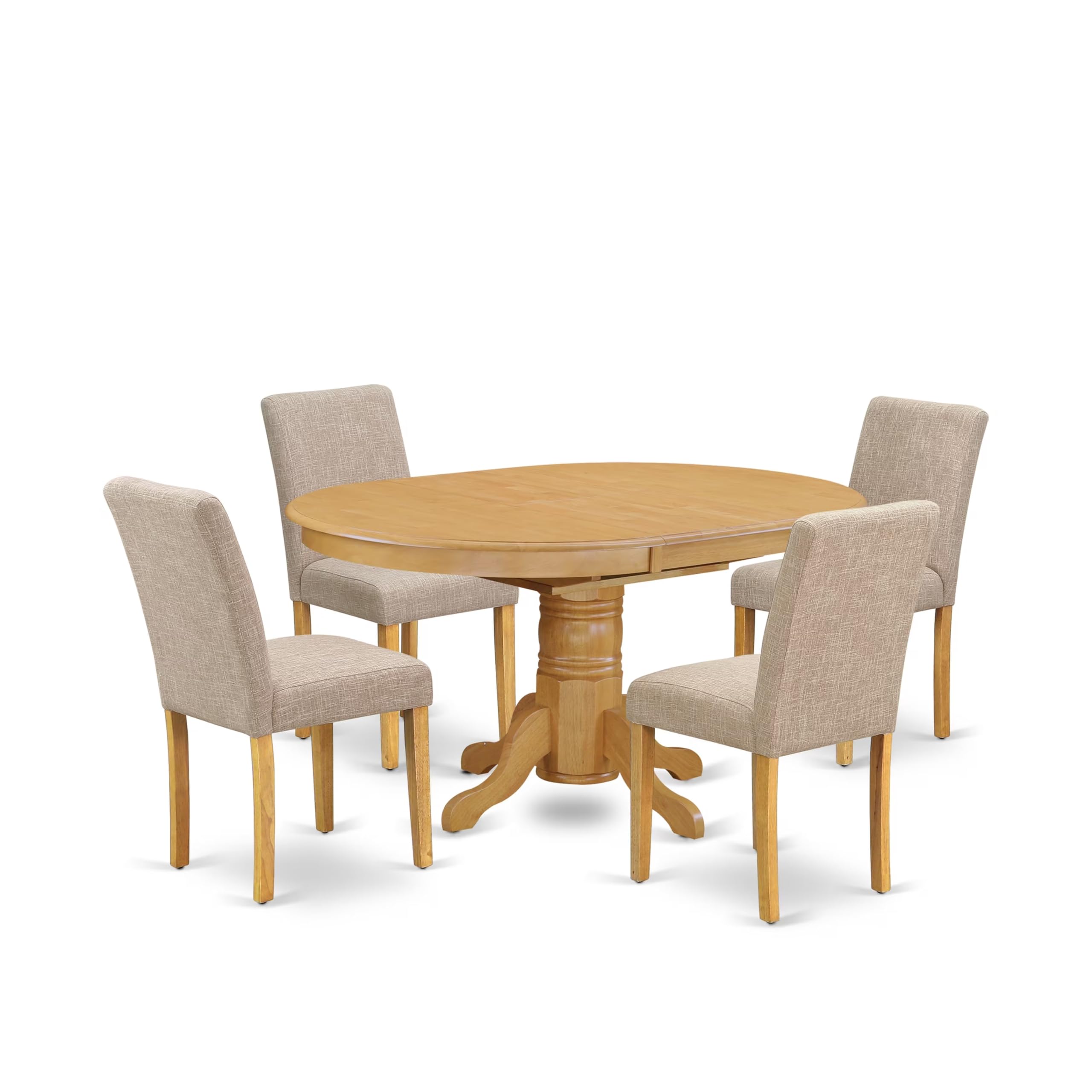 East West Furniture AVAB5-OAK-04 5-Piece Oak Dining Room Table Set with Butterfly Leaf & 4 Linen Fabric Chairs - 42x60 Inch Oval Kitchen Table for Family Gatherings & Dinner Parties