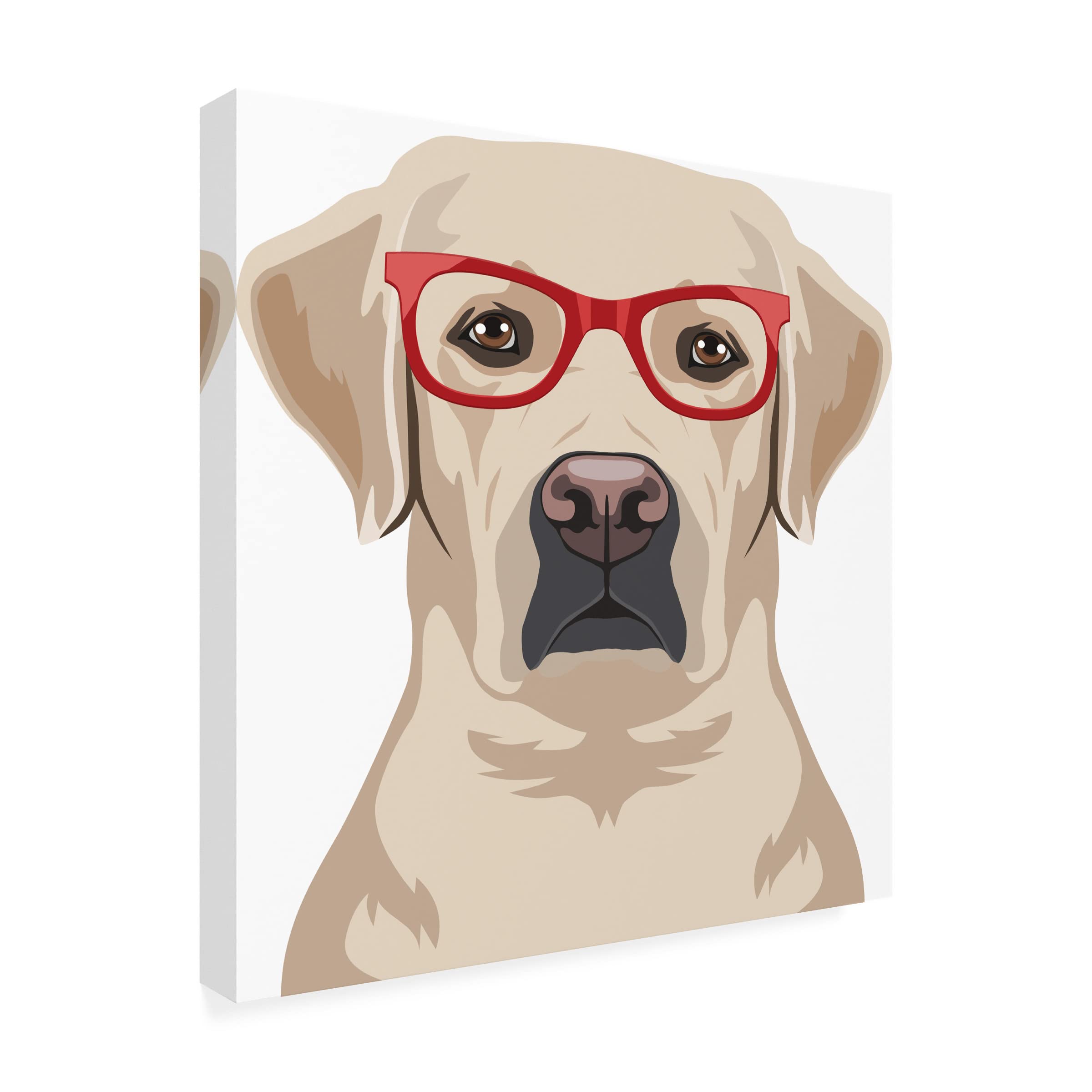 Labrador Retriever Wearing Hipster Glasses Canvas Wall Art - Modern Dog Portrait Painting for Living Room, Bedroom & Office Decor - Funny Pet Gift for Dog Lovers