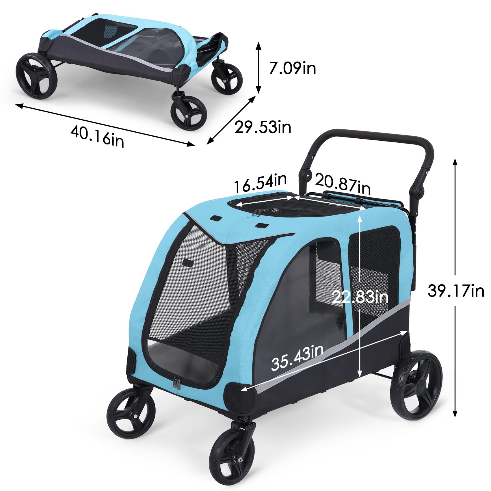 **Extra Large Pet Stroller for Medium & Large Dogs - Foldable, Adjustable Handle, 160 lbs Capacity - Perfect for Walks, Travel & Vet Visits**