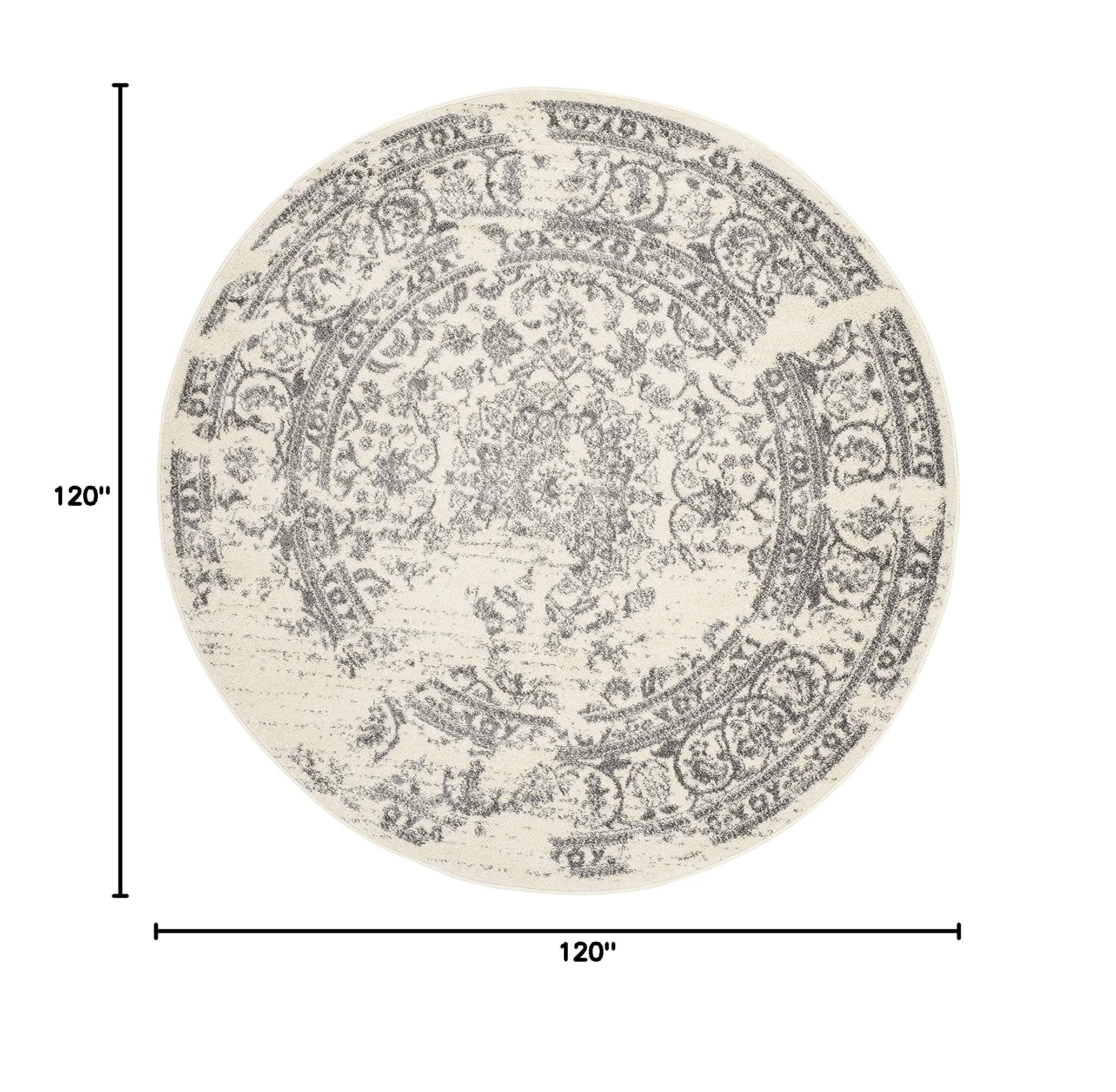 SAFAVIEH Adirondack Collection 10' Round Ivory/Silver Oriental Distressed Area Rug - Non-Shedding, Durable for Dining Room, Living Room, Bedroom & Entryway | Perfect for Home Decor, Warmth & Style