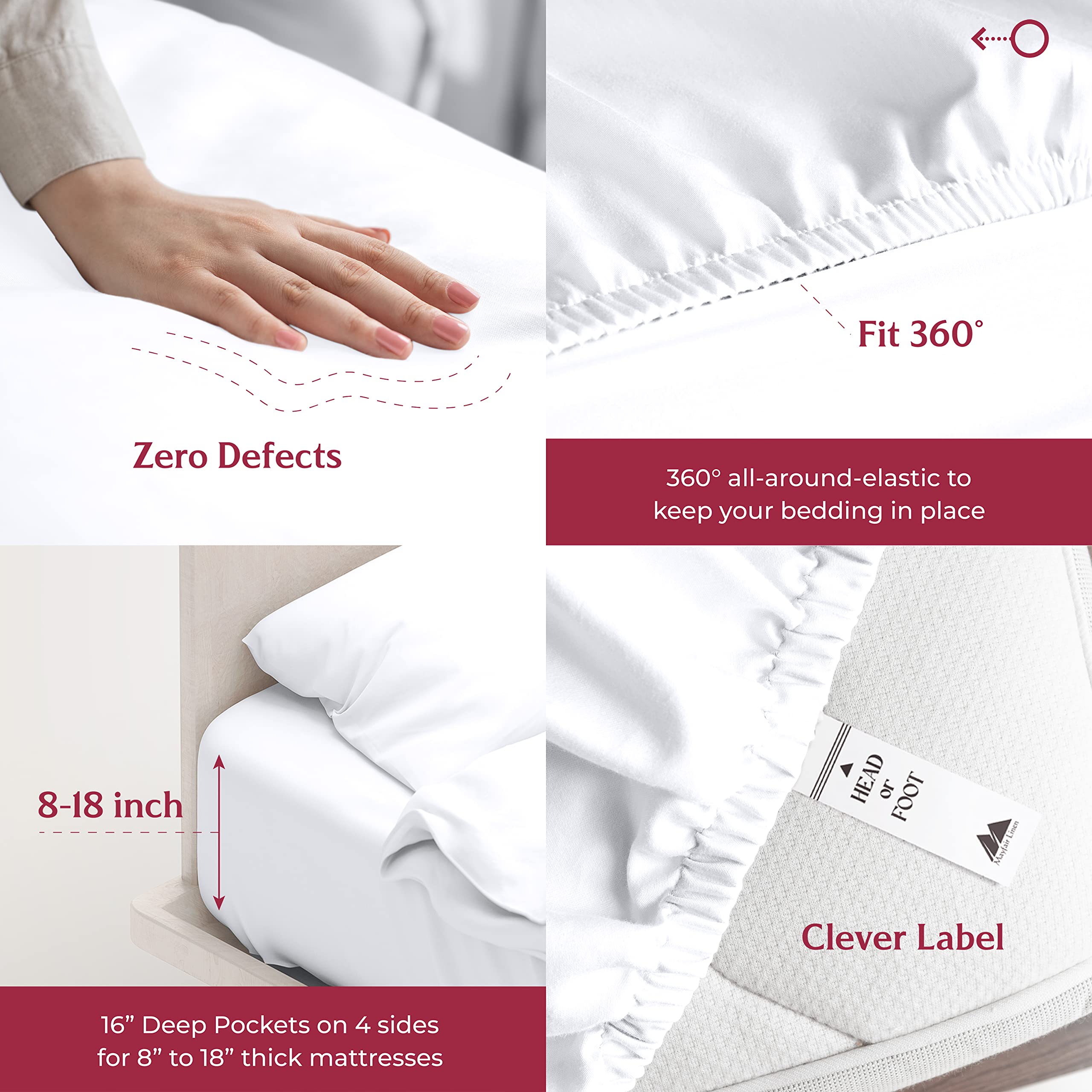 Luxury 100% Egyptian Cotton King Size Sheet Set - 800 Thread Count 6-Piece Hotel Quality Bedding, Sateen Weave Deep Pocket 16