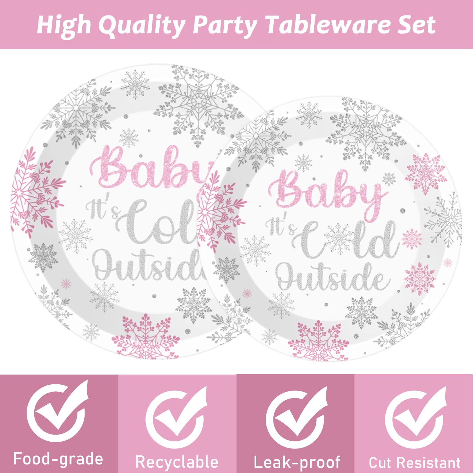 96 Pcs Winter Wonderland Baby Shower Party Decorations Set - Snowflake Themed Dessert Plates, Napkins & Forks for 24 Guests - Perfect for Girls' Birthday Party, Baby It's Cold Outside Theme & Winter Celebrations - Ideal for Baby Showers, Winter Birthdays and Holiday Gatherings