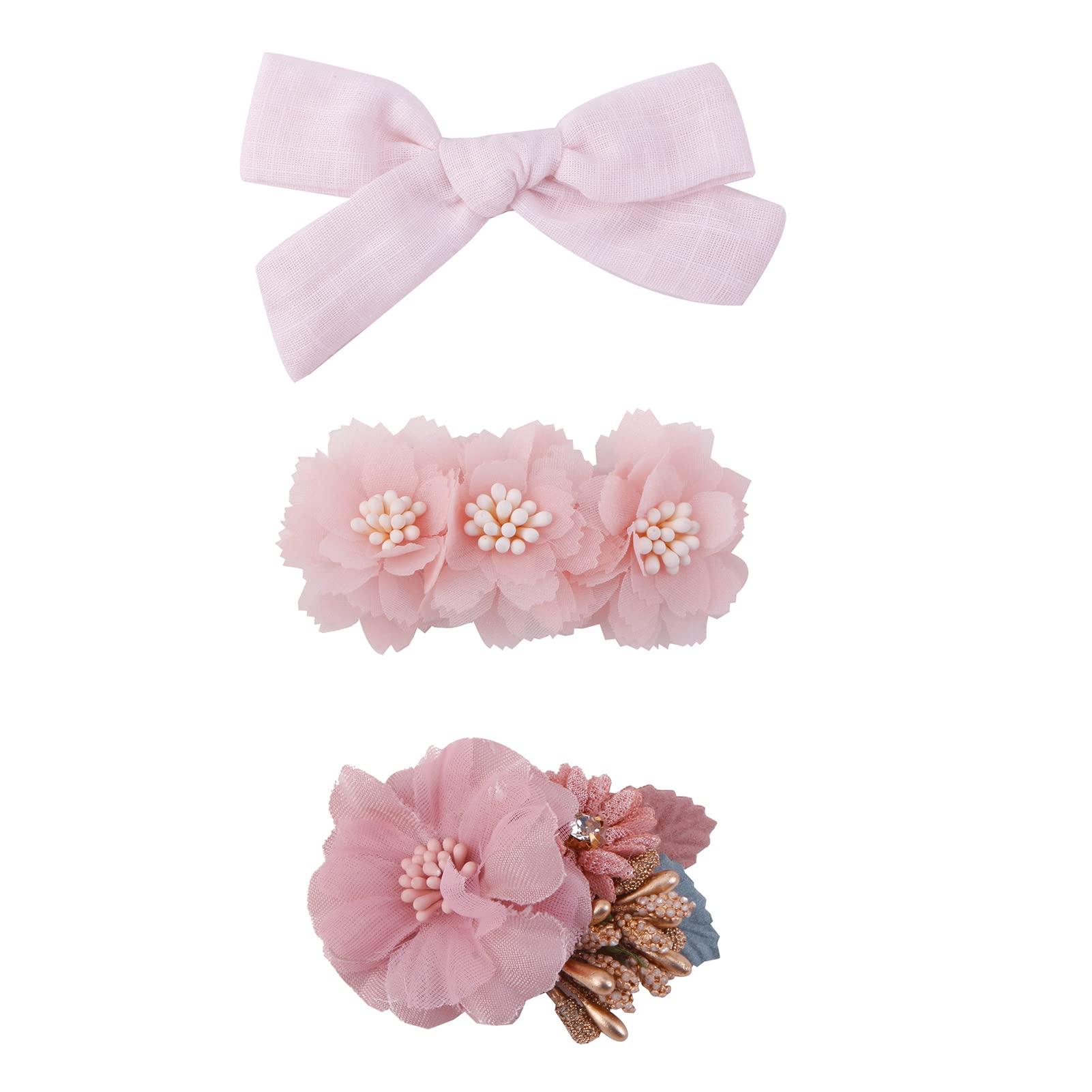 Floral Hair Clips Set - 3pcs Flower Bow Hair Accessories for Baby Girls, Toddlers & Teens | Alligator Clips with Boutique Lining | Perfect for Parties, School & Photo Shoots | by mligril