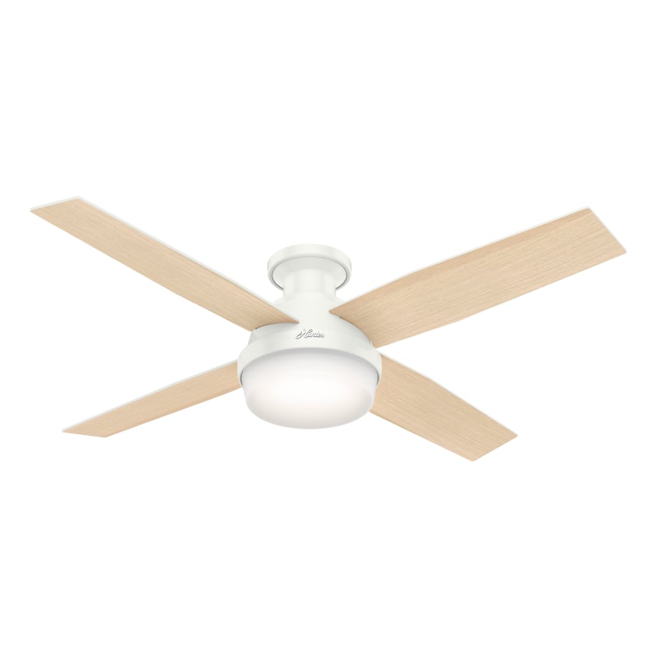 Hunter 52 Inch Dempsey Fresh White Low Profile Ceiling Fan with Light Kit - Quiet Reversible Motor, Ideal for Bedroom, Living Room & Indoor Spaces