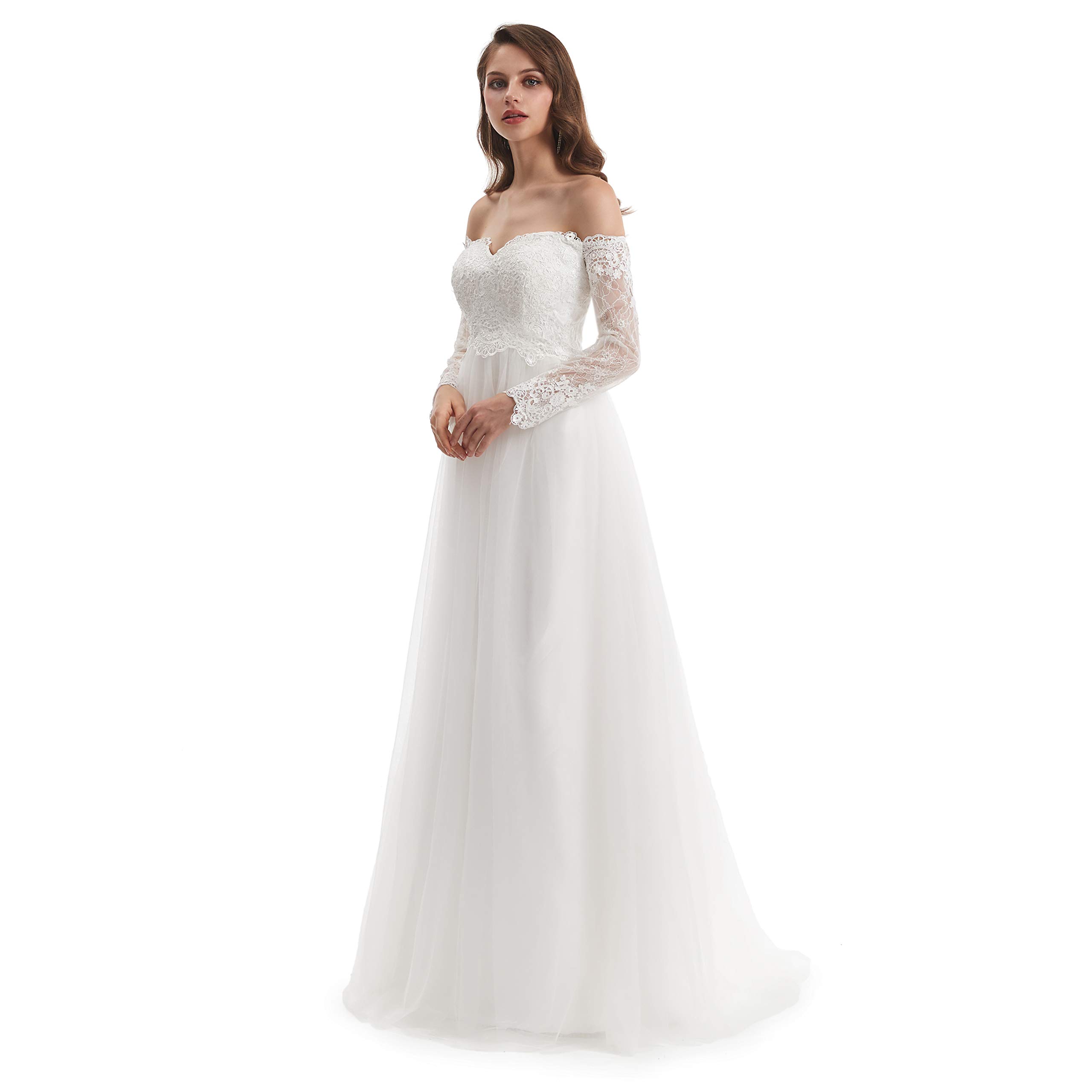 Elegant Datangep Women's Off-Shoulder Lace A-Line Wedding Dress with Beading - Perfect for Beach Brides, Boho Chic Ceremonies & Romantic Photoshoots