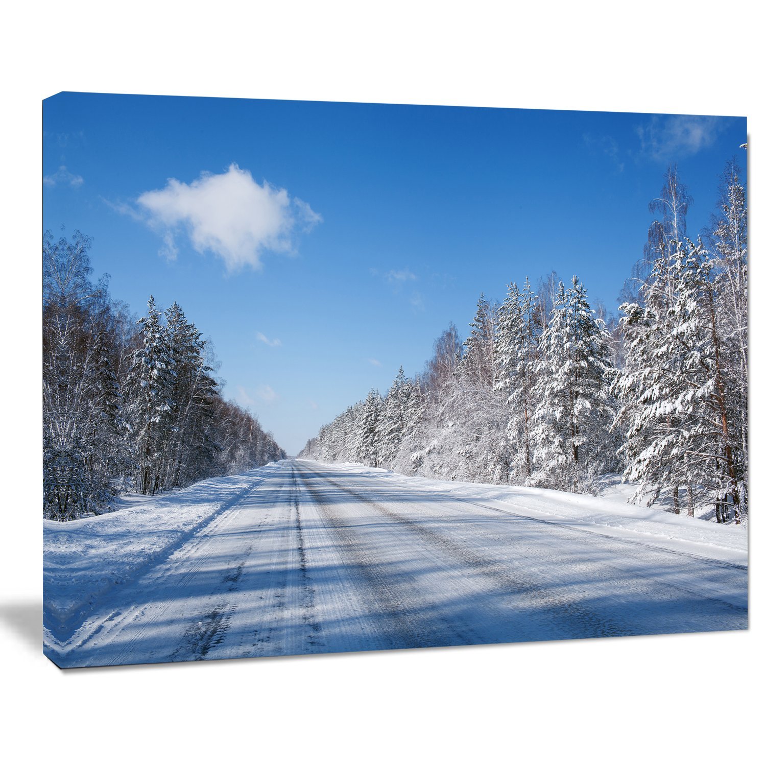 Winter Road Landscape Photography Canvas Art Print - Stunning Snowy Scenery Wall Decor for Living Room, Bedroom & Office