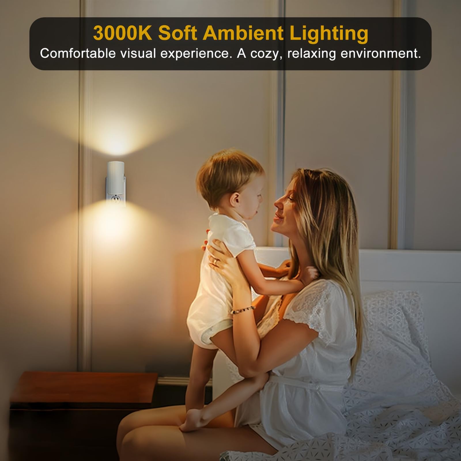 Dimmable LED Night Light 2 Pack - Soft White 3000K for Bedroom, Bathroom, Hallway