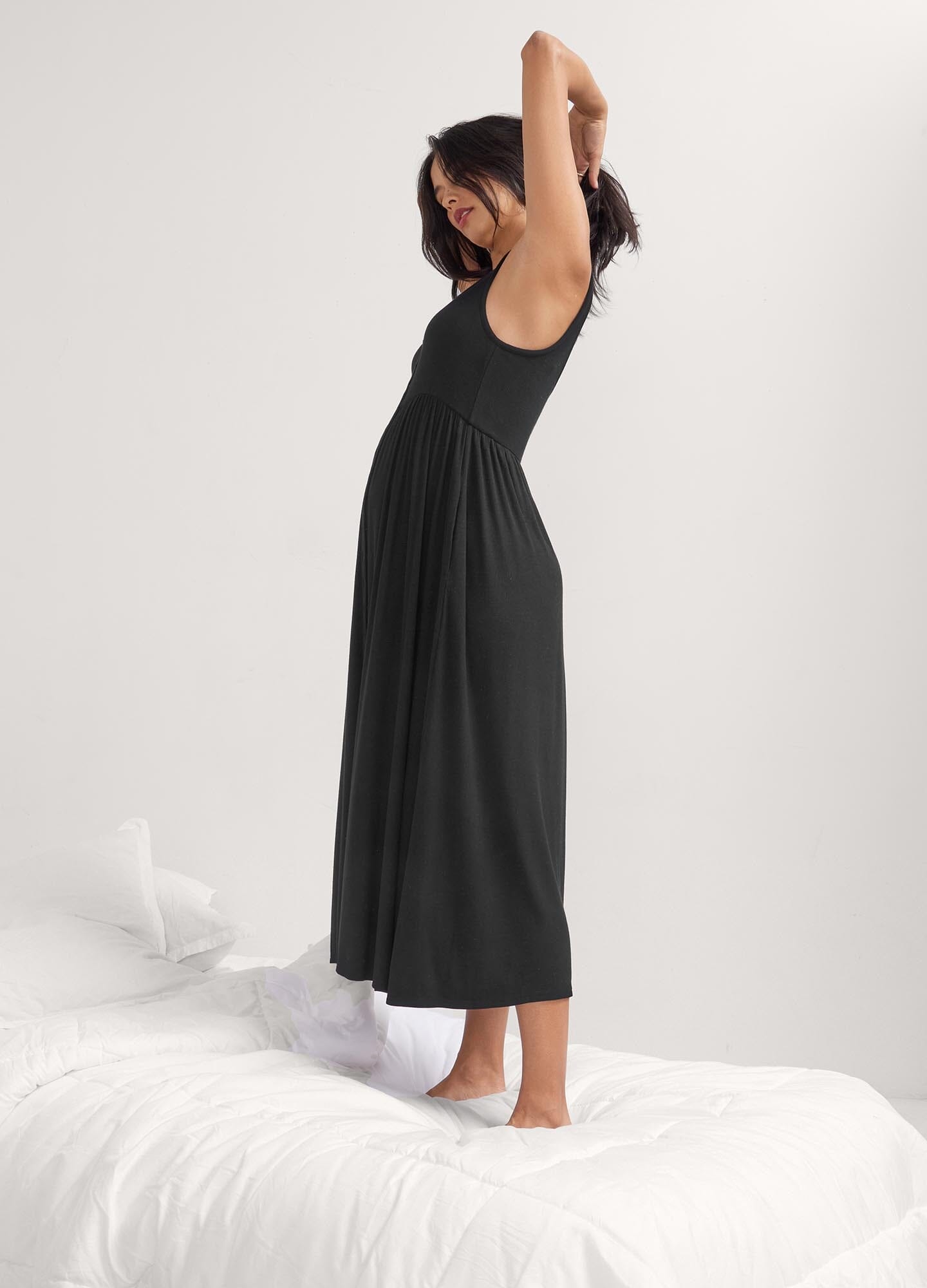 Ultra-Soft Ribbed Nursing Tank Dress for Maternity & Breastfeeding - Comfortable Stretchy Postpartum Wear for Nursing Moms at Home or Outings