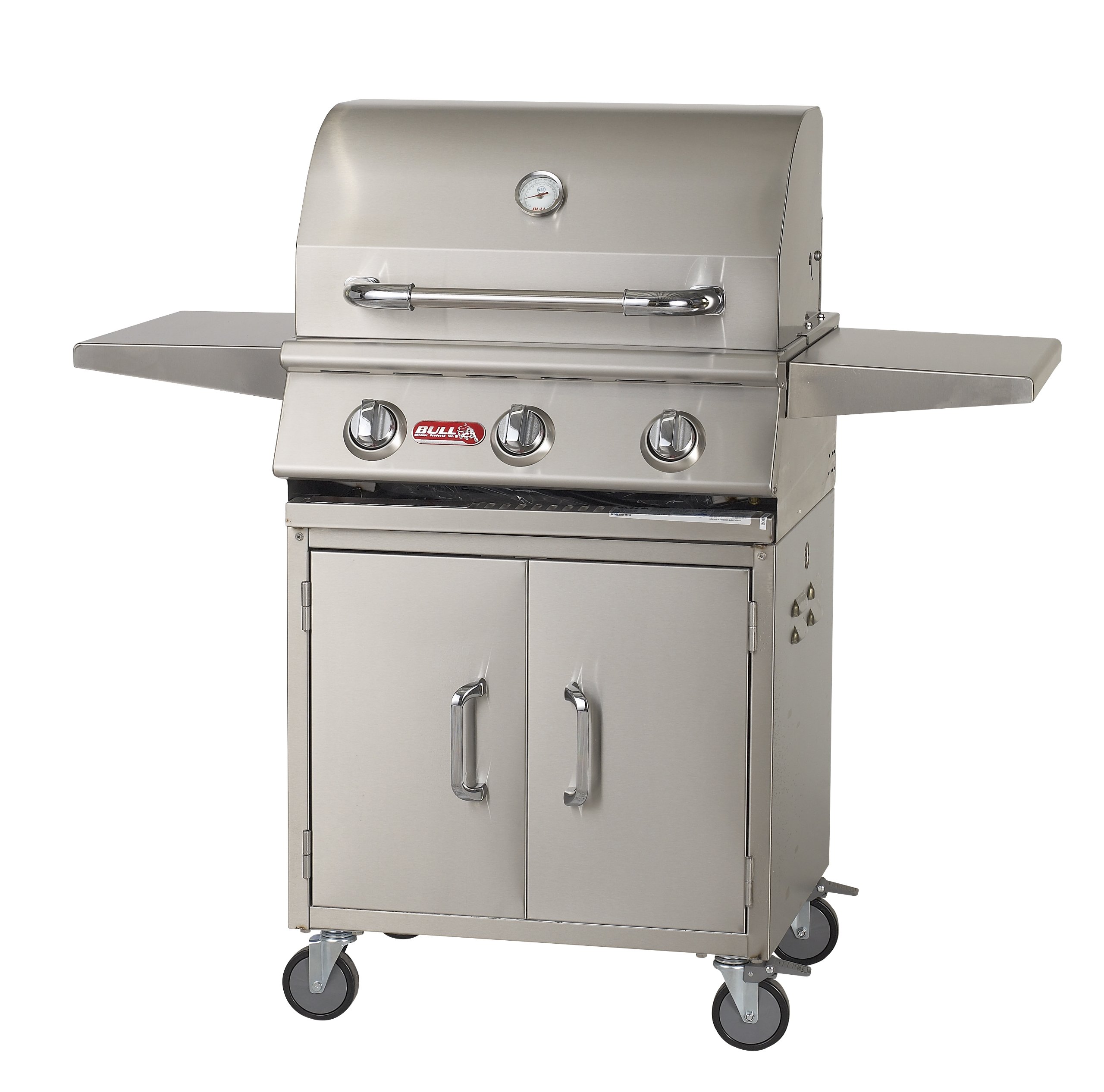 Bull Outdoor Products 06331 Steer 3-Burner Stainless Steel Grill Cart - Natural Gas Powered Outdoor Cooking for Backyards and Patios