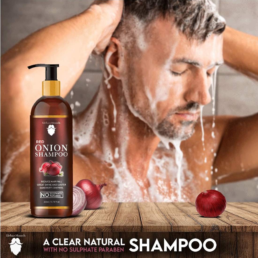 UrbanMooch Onion Shampoo for Hair Growth & Hair Fall Control - Enriched with Onion Extract & Plant Keratin | Reduces Hair Loss, Strengthens & Smoothens Hair | For Men & Women | 200ml | Perfect for Daily Hair Care & Scalp Nourishment