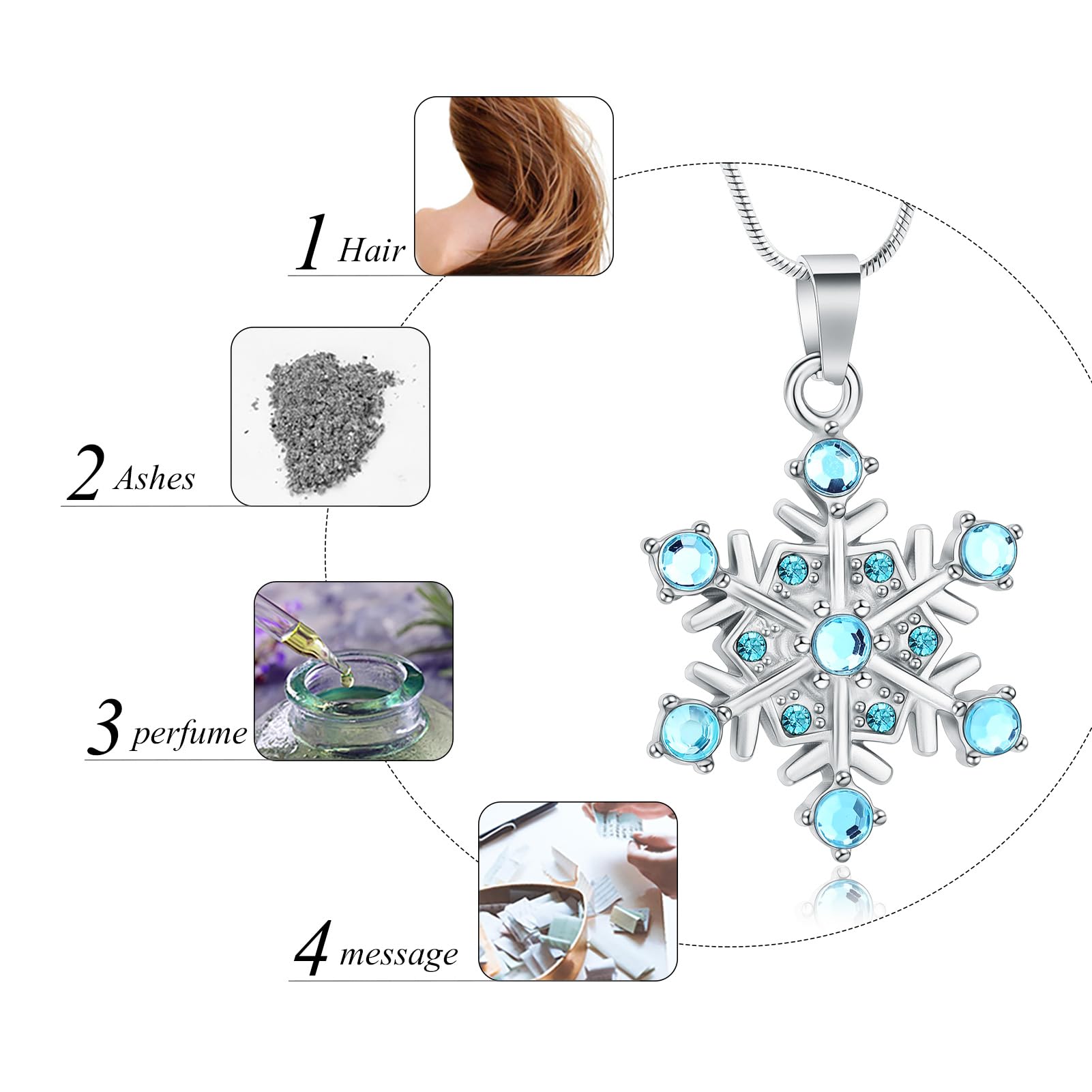 Memorial Jewelry Necklace for Ashes - Snowflake Pendant Cremation Urn Keepsake | Thoughtful Sympathy Gift for Loss of Loved One | Perfect for Funeral, Remembrance & Special Occasions