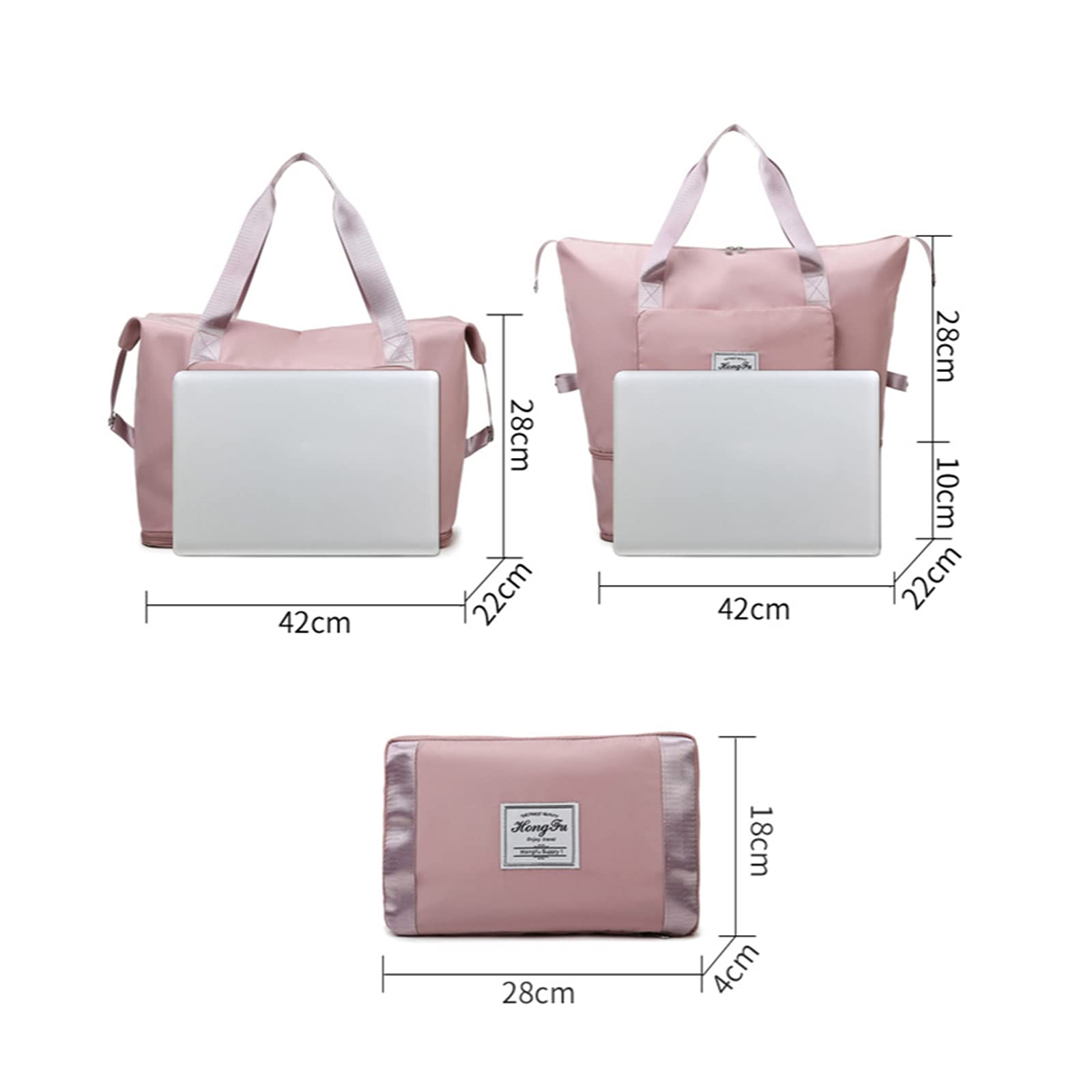 Large Capacity Foldable Travel Duffel Bag - Lightweight Waterproof Carry-On Luggage with Dry & Wet Separation - Pink | Perfect for Gym, Sports, Weekend Trips & Outdoor Adventures