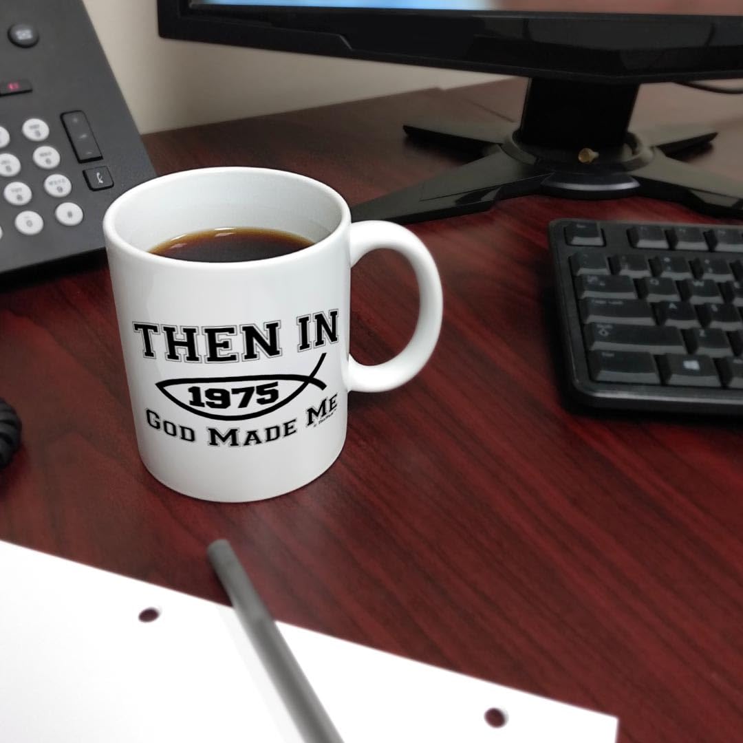 ThisWear 50th Birthday Mug Set - 2 Pack 11oz Coffee Mugs with 'Then In 1975 God Made Me' Design - Perfect 50th Birthday Gifts for Women & Men - Great for Coffee, Tea & Celebrations
