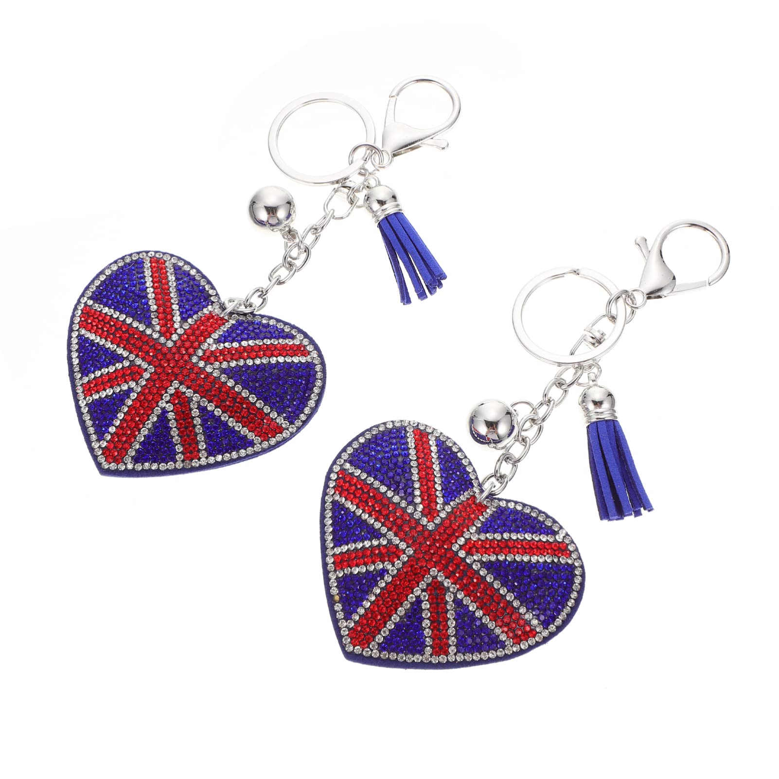 NUOBESTY Women's Rhinestone Backpack Purse with Union Jack Keychain Set - 2Pcs Heart Keyrings for Women, British Flag Key Holder - Perfect for Travel, Work, and Daily Use