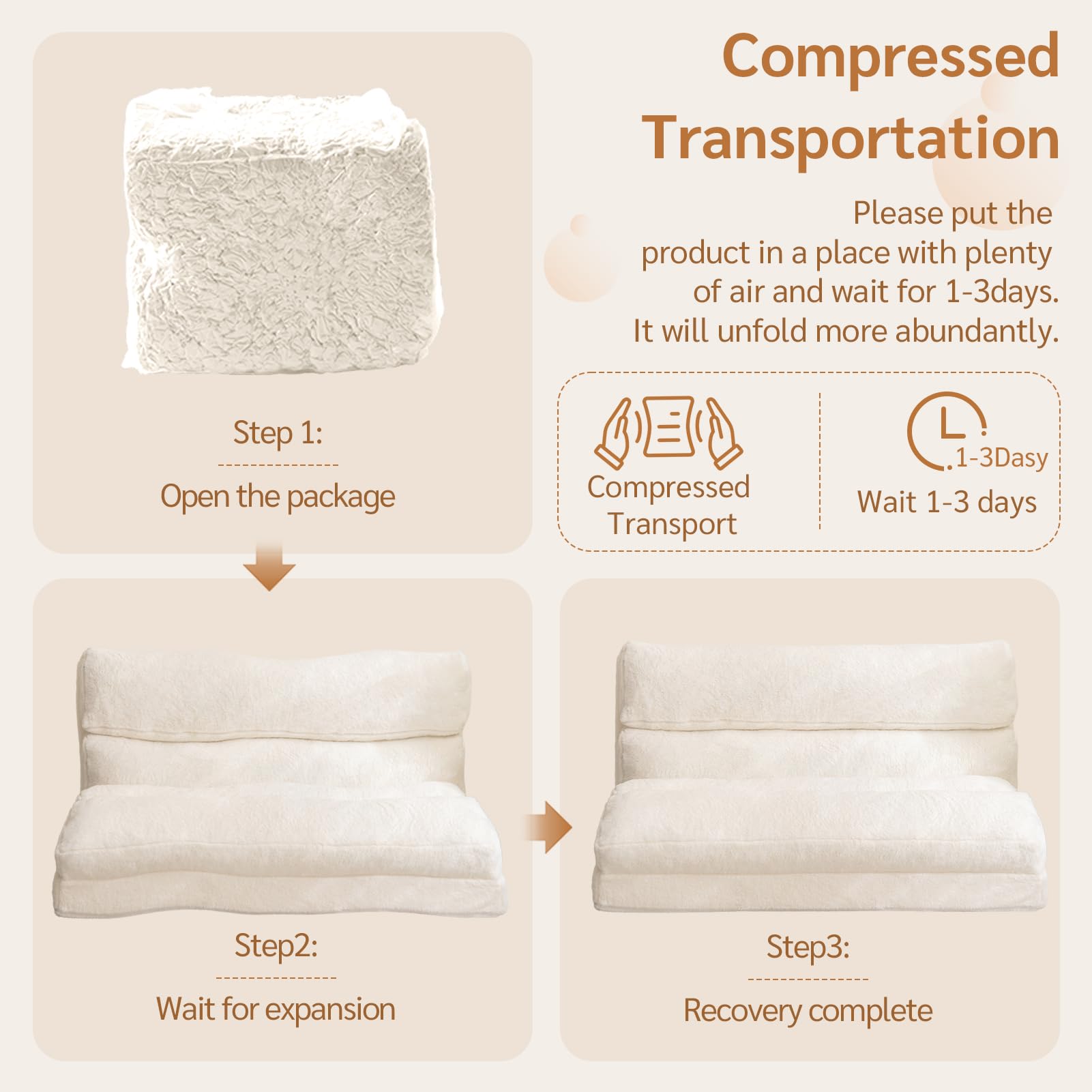 MAXYOYO Extra Wide Bean Bag Bed - Foldable Sofa Bed & Floor Mattress for Adults, Beige Floor Couch - Perfect for Living Room, Bedroom, Dorm & Guest Room