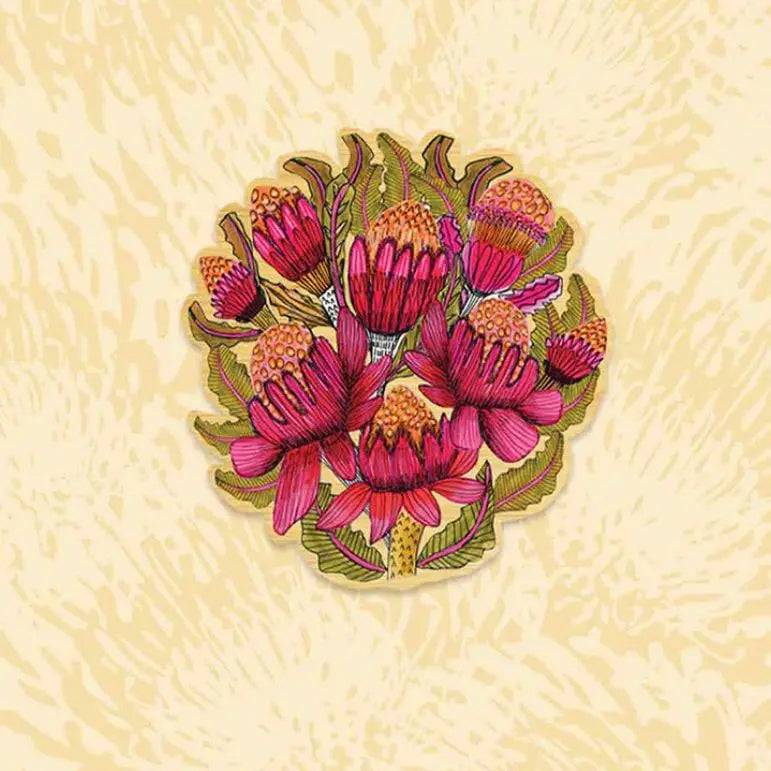Wild Waratahs Wooden Brooch - Handmade Floral Pin for Women - Perfect for Jackets, Scarves & Hat Accessories