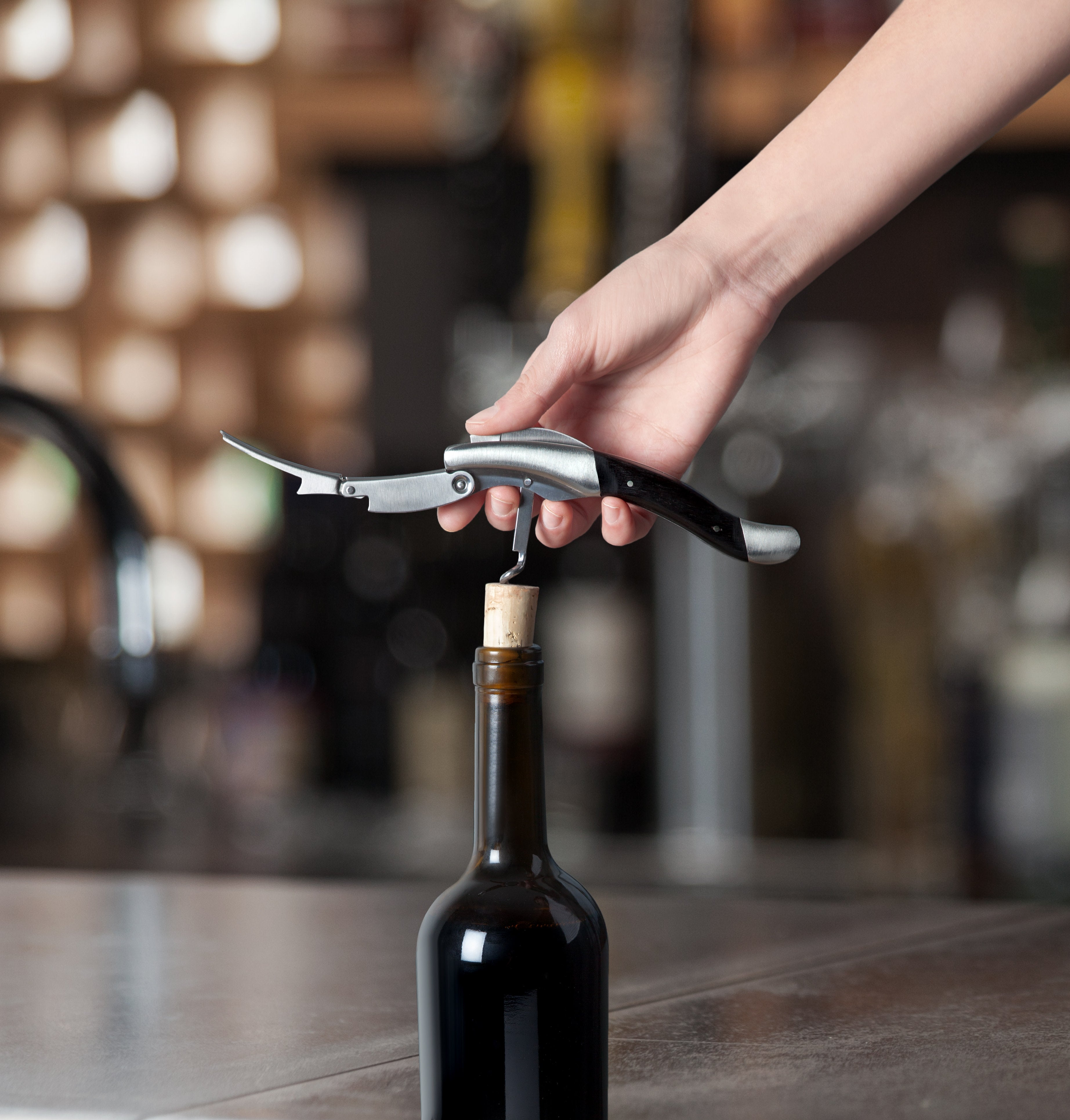 Premium Admiral Heavyweight Corkscrew with Ebony Wood Handle - Durable Wine Opener for Home Bars, Restaurants & Wine Tasting Events