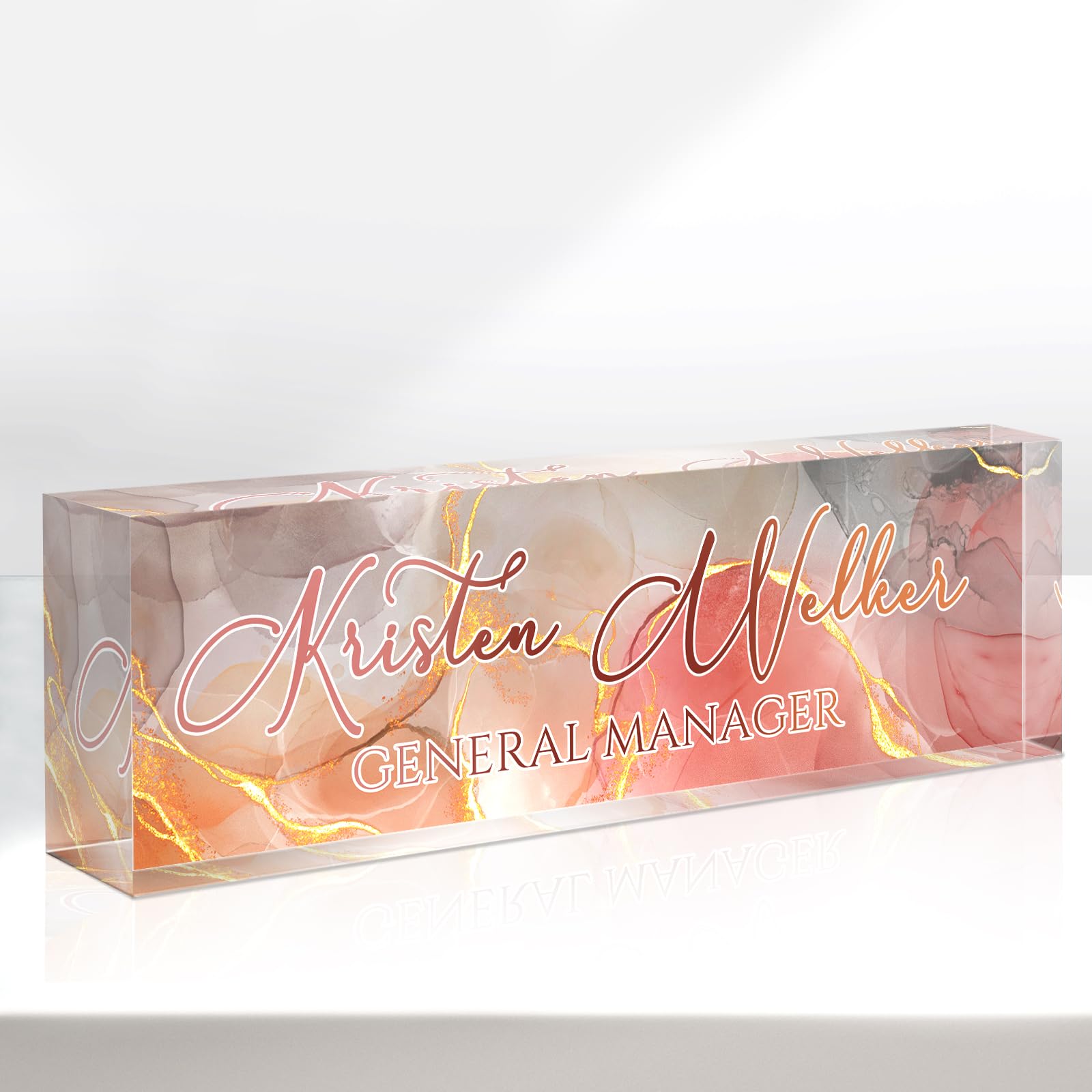 Personalized Acrylic Desk Name Plate - Custom Office Nameplate for Women & Men - Elegant Desk Decor for Boss, Nurse, Teacher - Unique Employee Appreciation Gift (Gold/Pink) - Perfect for Office, Home Workspace & Professional Gifting