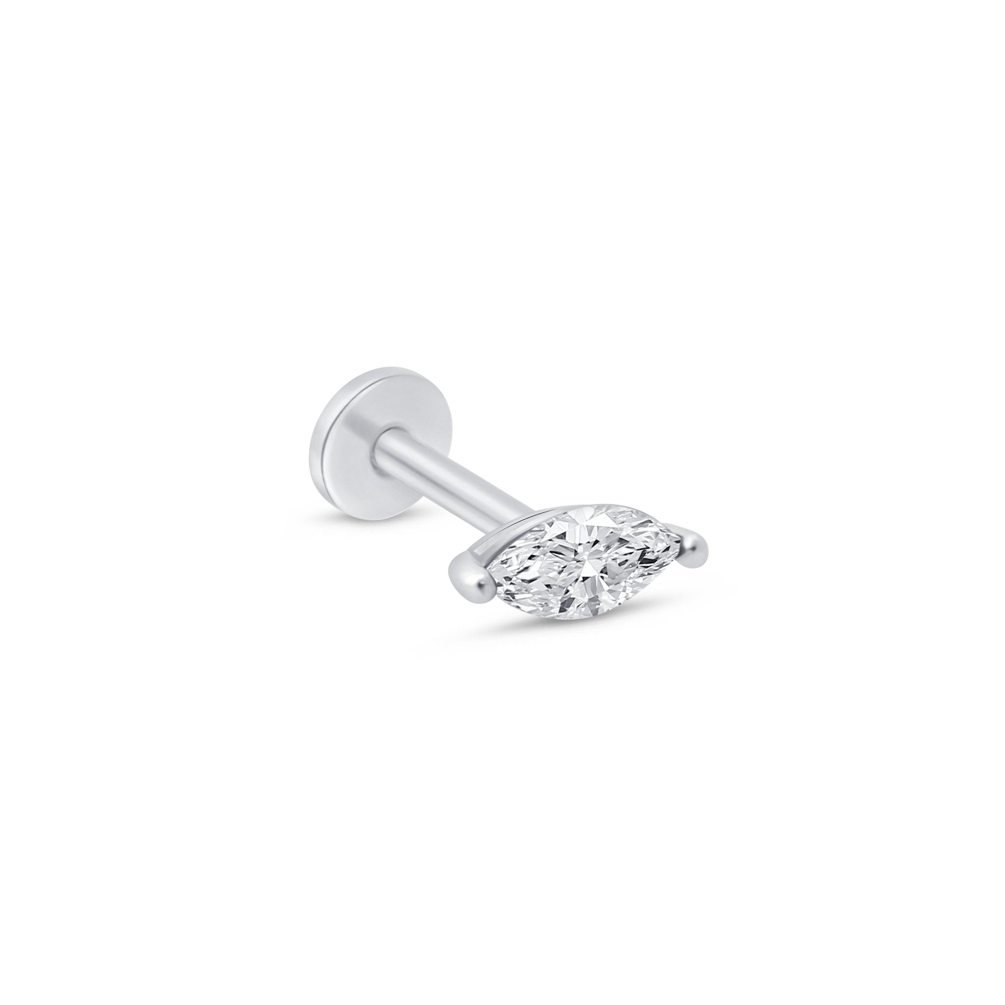 14K White Gold Marquise Stone Flat Back Stud Earrings - Elegant & Durable for Daily Wear, Parties & Special Occasions
