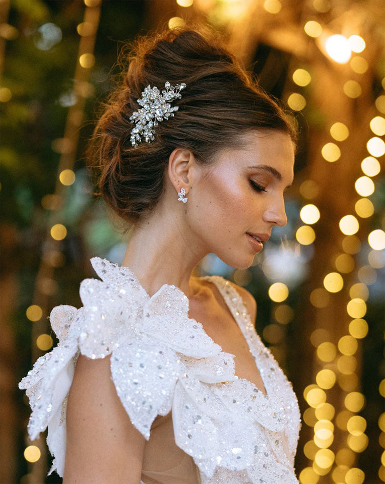 Elegant Crystal & Leaf Wedding Headpiece Side Comb - Sahani by Kezani | Bridal Hair Accessory for Weddings, Prom & Special Occasions