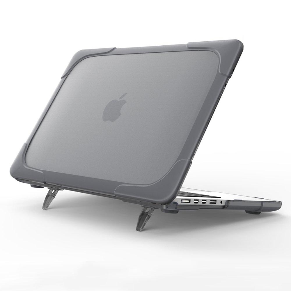Shockproof Hard Plastic & TPU Protective Case with Kickstand for MacBook Pro 15.4 inch A1398 (2012-2015) - Retina Display Compatible, Matte Finish (#Gray) - Perfect for Work, Travel, and Everyday Protection