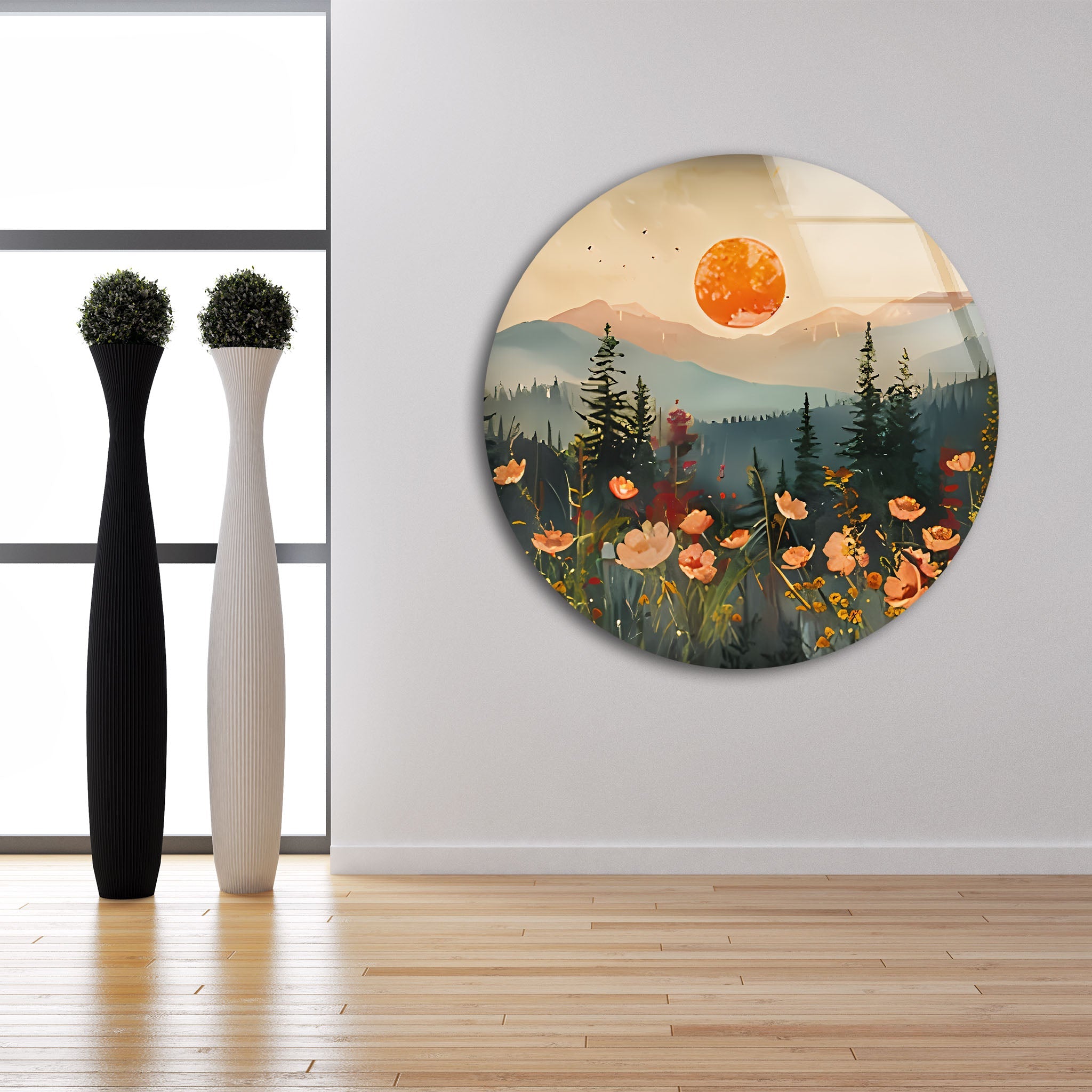 Blood Moon Sunset Glass Wall Art - Handmade Modern Home Decor for Living Room, Bedroom & Office - Perfect for Gifts & Interior Design