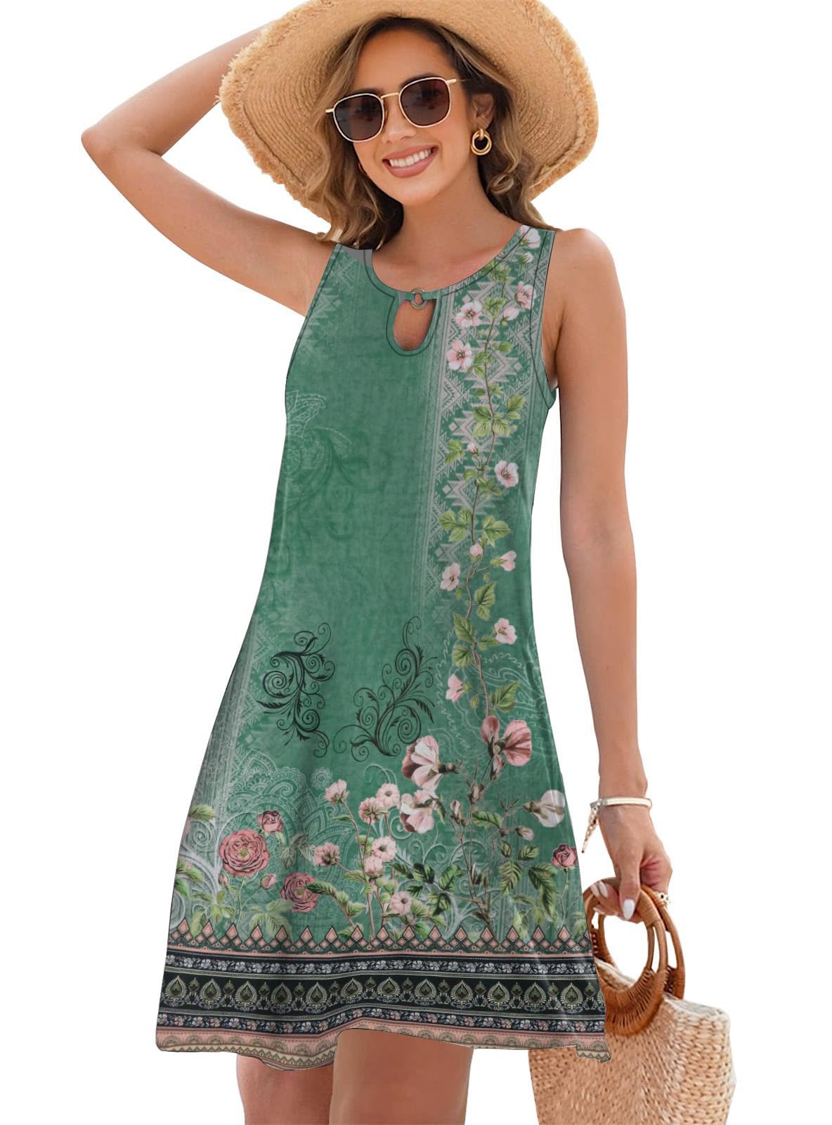 ETCYY Women's Summer Dresses 2025 - Trendy Boho Floral Print Sleeveless Sundress | Beach Cover Up, Casual Spring Outfit | Perfect for Vacations, Pool Parties & Summer Getaways
