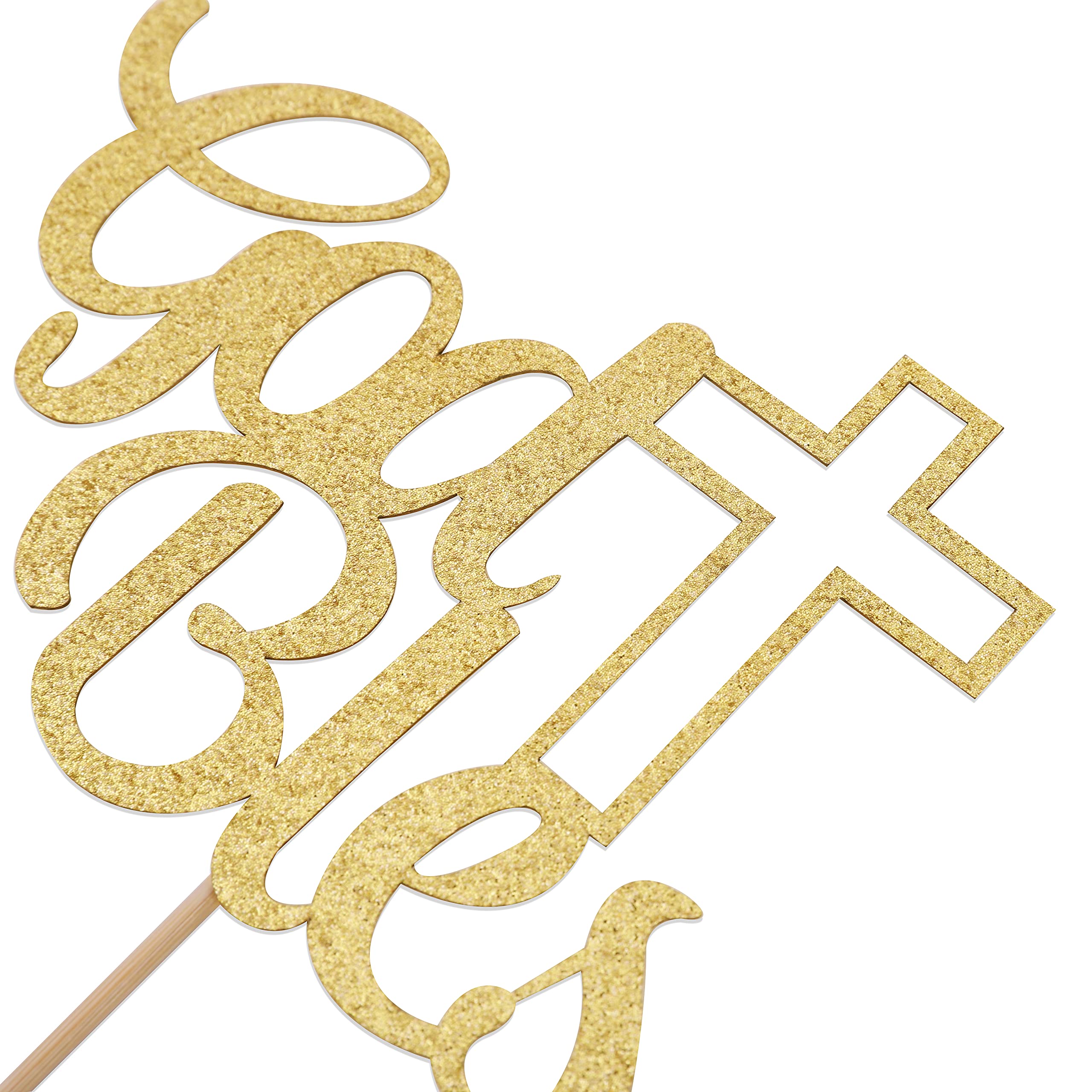 Golden Glitter God Bless Cake Topper - Baptism & First Communion Cake Decorations for Boys & Girls, Religious Cake Topper with Custom Name, Golden Glitter Cake Decor Supplies - Perfect for Baptism, Christening, First Holy Communion & Religious Celebrations