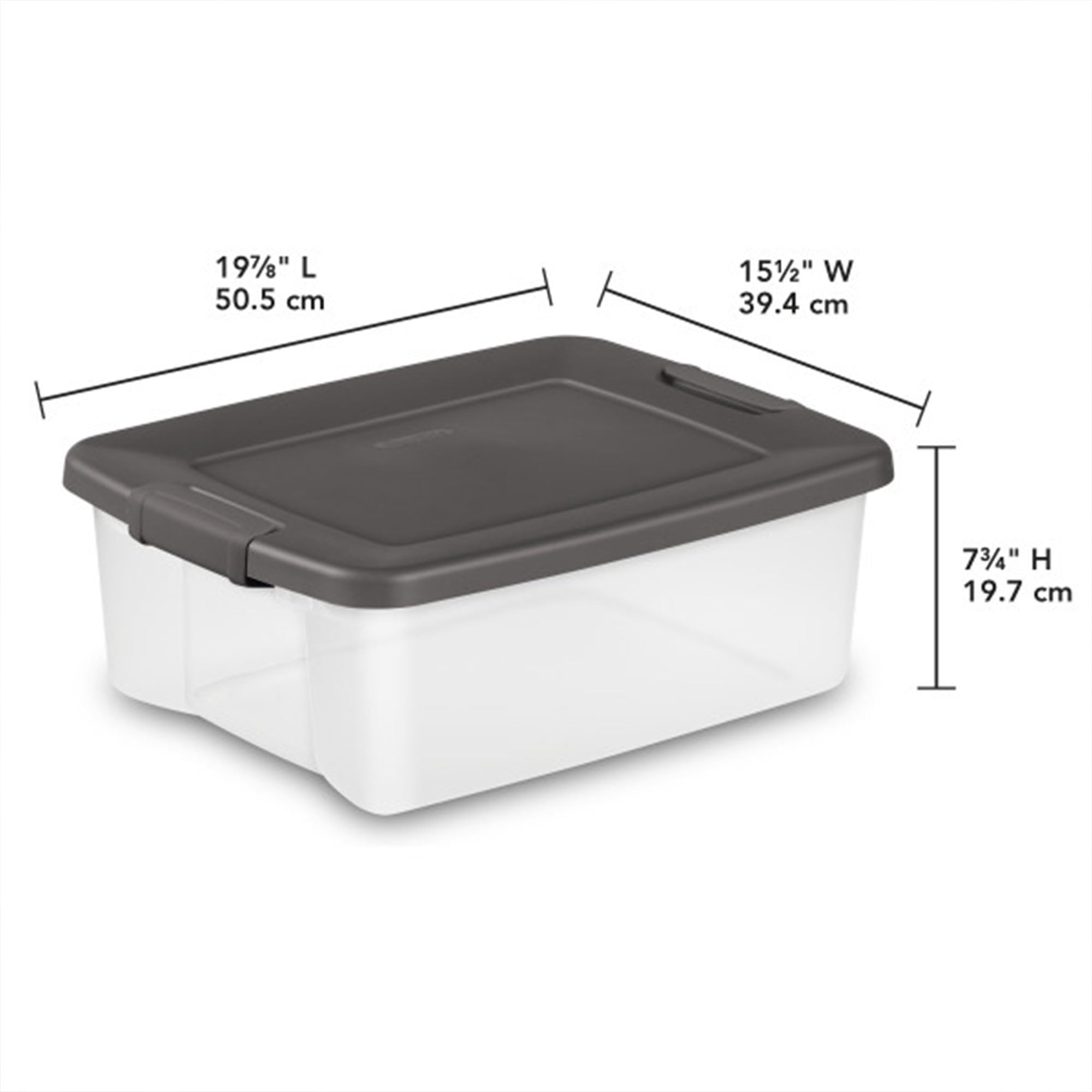 Sterilite 12-Pack 25 Qt Clear Plastic Storage Bins with Lids - Stackable Shelf Totes for Home Organization, Closet, Pantry & Office Supplies Storage - Durable Gray Containers