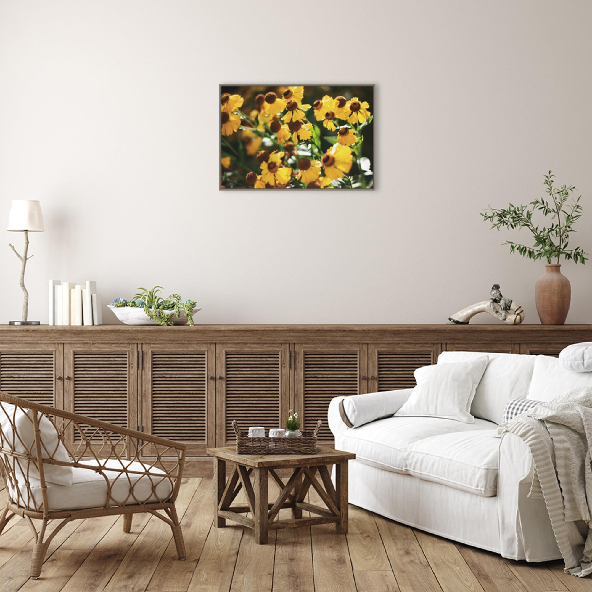 Amanti Art Framed Canvas Wall Art 23x33 - Autumn Flowers II by Laura Marshall, Rustic Floral Painting for Home Decor, Large Framed Poster for Living Room, Bedroom & Bathroom | Perfect for Farmhouse, Country Style Interior Design