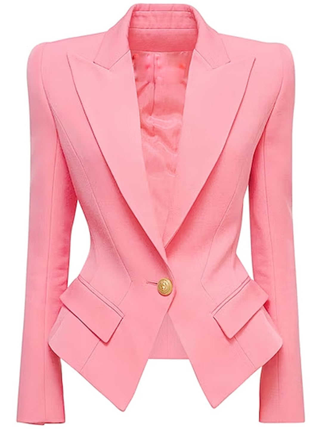 Women's Slim Fit Single Button Blazer Jacket - Solid Color Notched Lapel Formal Wear for Office, Business Meetings & Special Events