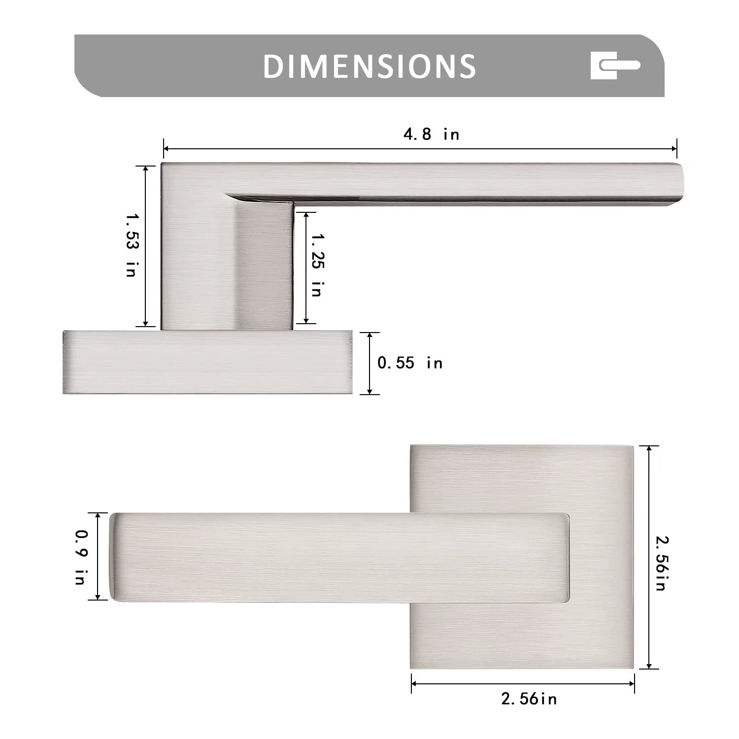 Probrico 10-Pack Square Dummy Door Levers - Non-Turning Single Side Pull Handles for Closets & French Doors, Satin Nickel Finish, Easy Installation - Perfect for Home, Office & Commercial Spaces