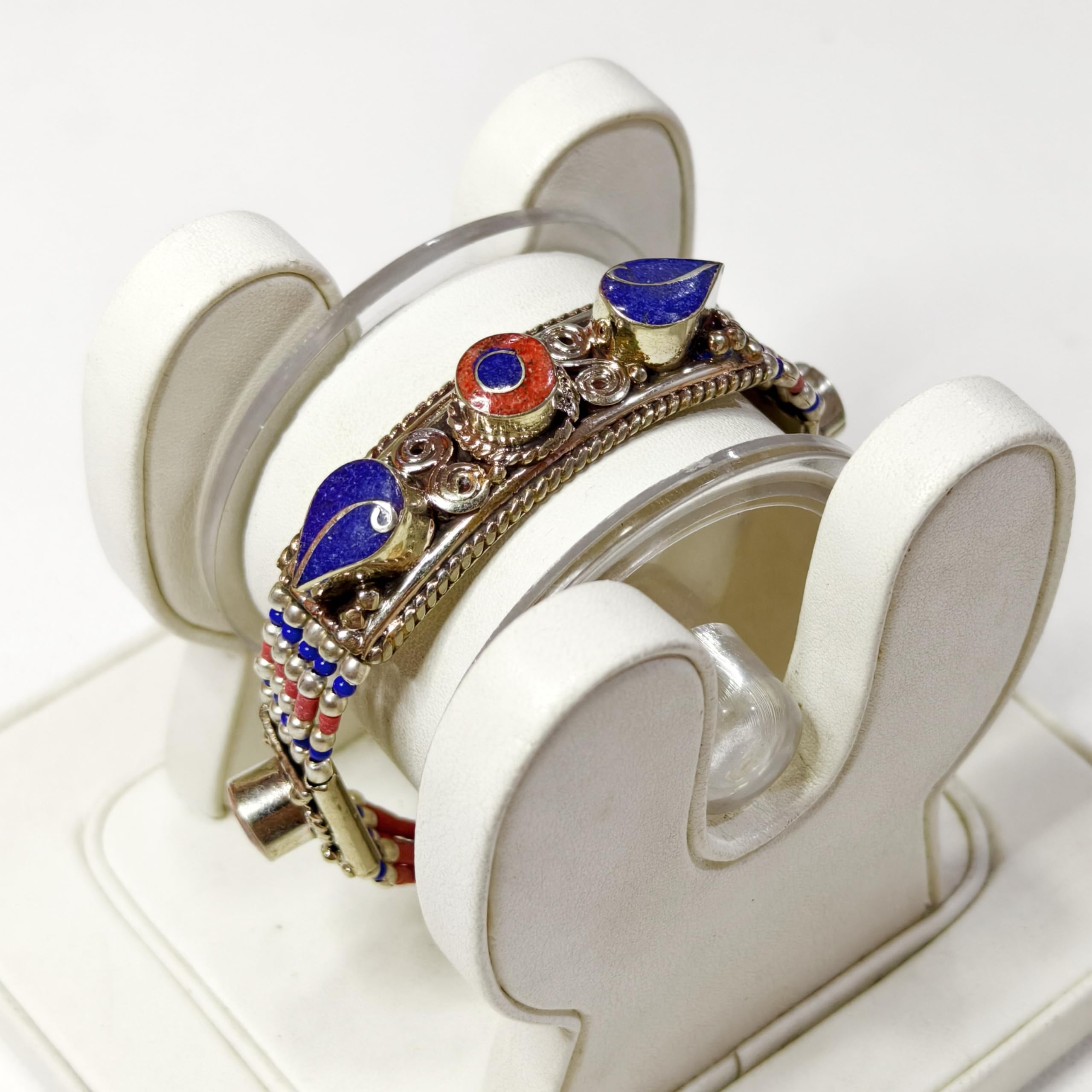 Handmade Boho Bracelet for Women - Coral & Lapis Lazuli Gemstone Ethnic Tribal Filigree Designer Jewelry Gift | Perfect for Festival, Beach & Boho Fashion Accessories