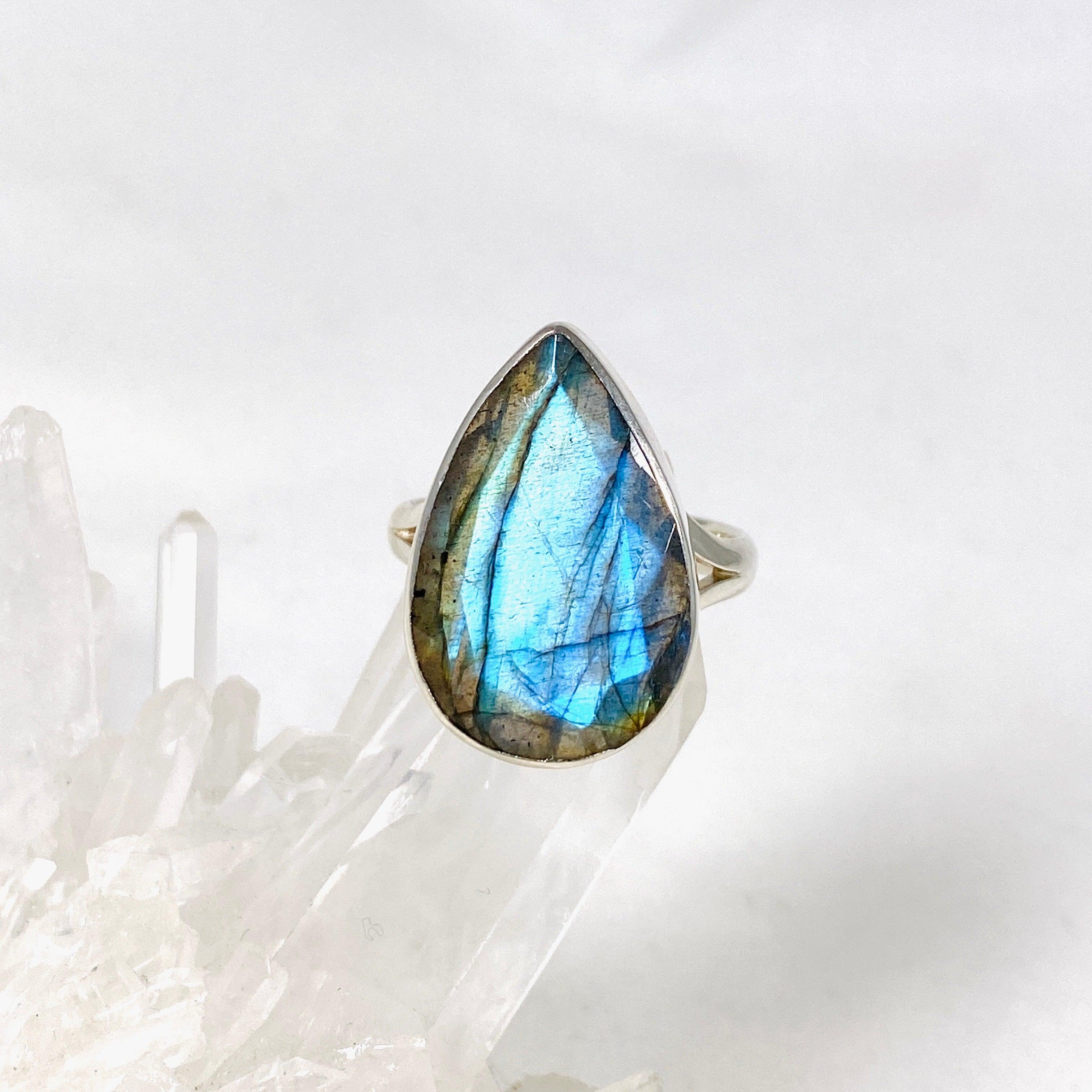 Labradorite Teardrop Faceted Ring - Size 11 - KRGJ2733 | Elegant Crystal Jewelry for Women, Perfect for Weddings, Parties & Special Occasions