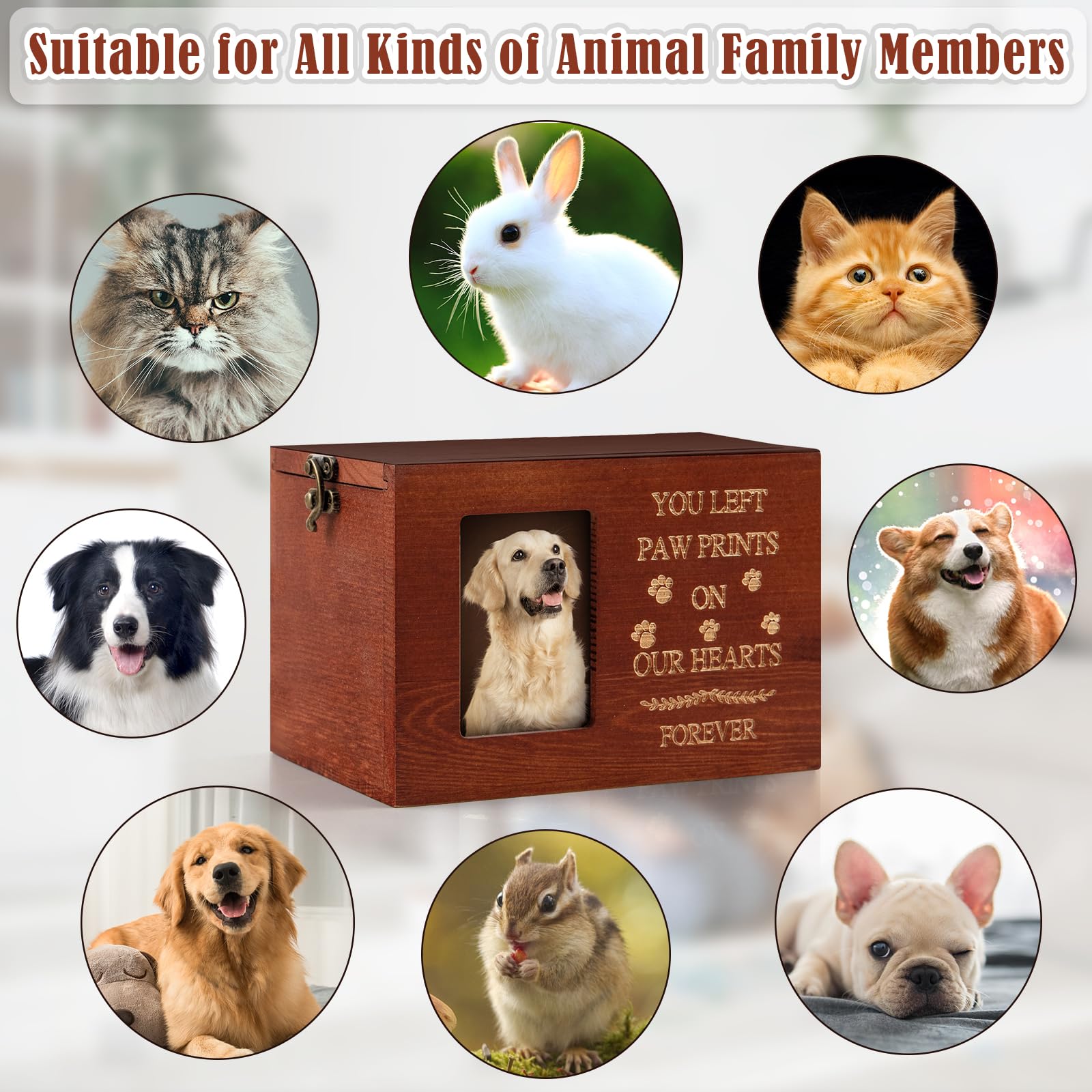 Wooden Pet Urn with Photo Frame - Memorial Keepsake for Cats & Dogs - Sympathy Gift for Pet Loss