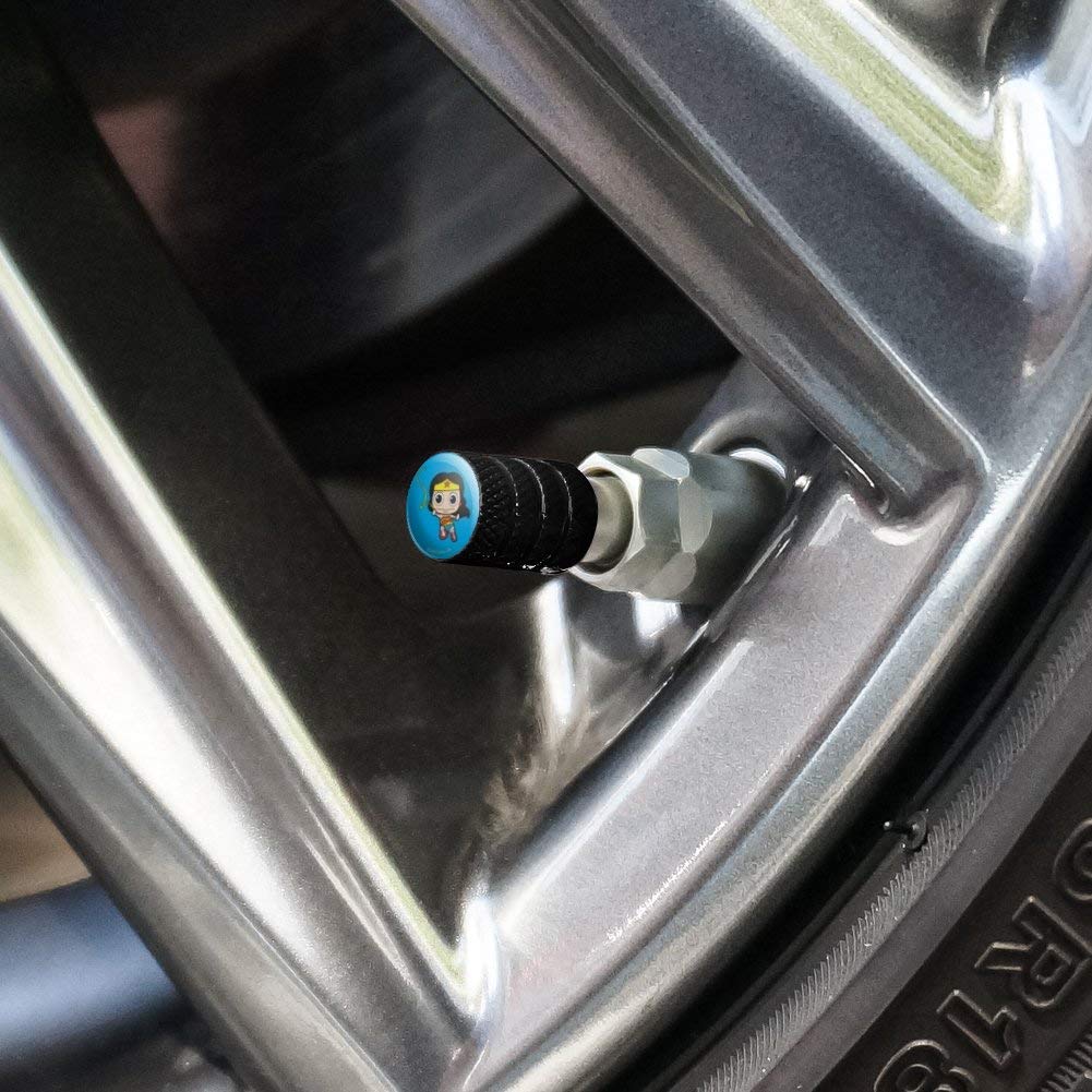 Wonder Woman Chibi Golden Lasso Valve Stem Caps - Aluminum Alloy Wheel Accessories for Cars, Trucks & SUVs - DC Comics Superhero Themed Tire Decor (Set of 4) - Perfect for Comic Fans & Vehicle Customization