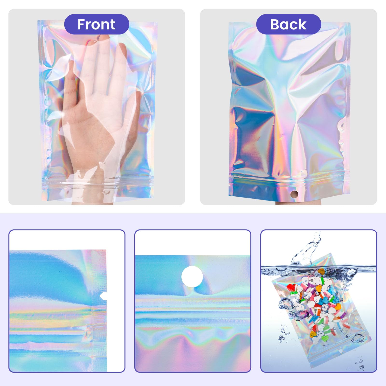 VGOODALL 15 Pack Holographic Mylar Bags 6x9 Inch - Resealable Smell Proof Food Storage Bags, Iridescent Party Favor Bags for Candy, Cookies, Snacks & Cannabis Storage - Perfect for Parties, Gifts & Home Organization