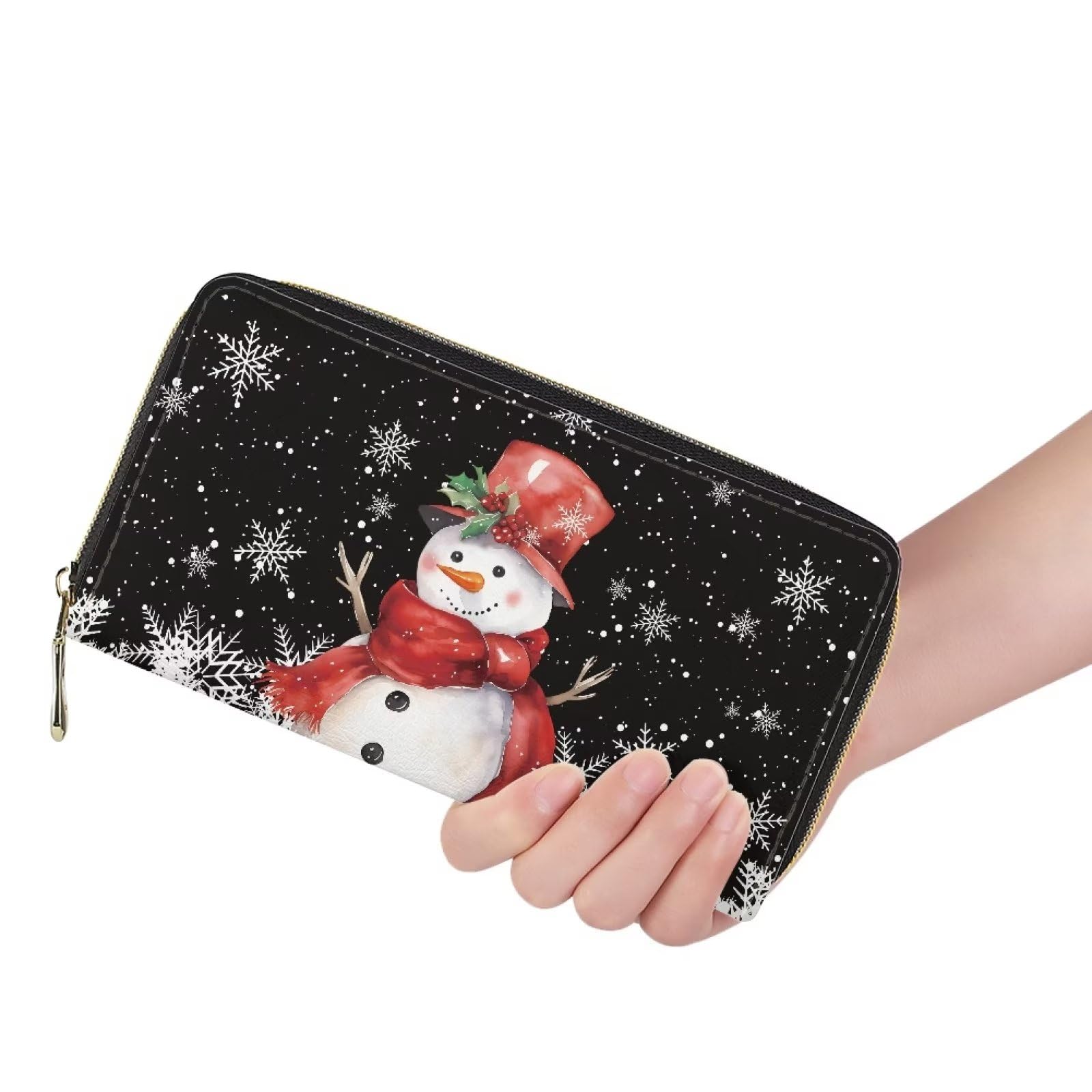 Multi-Functional Women's Carry on Wallet - Essential Cash Organizer for Daily Use, Cute Ladies Wallet with Snowman Design - Perfect for Travel, Shopping & Christmas Gifts (Red)