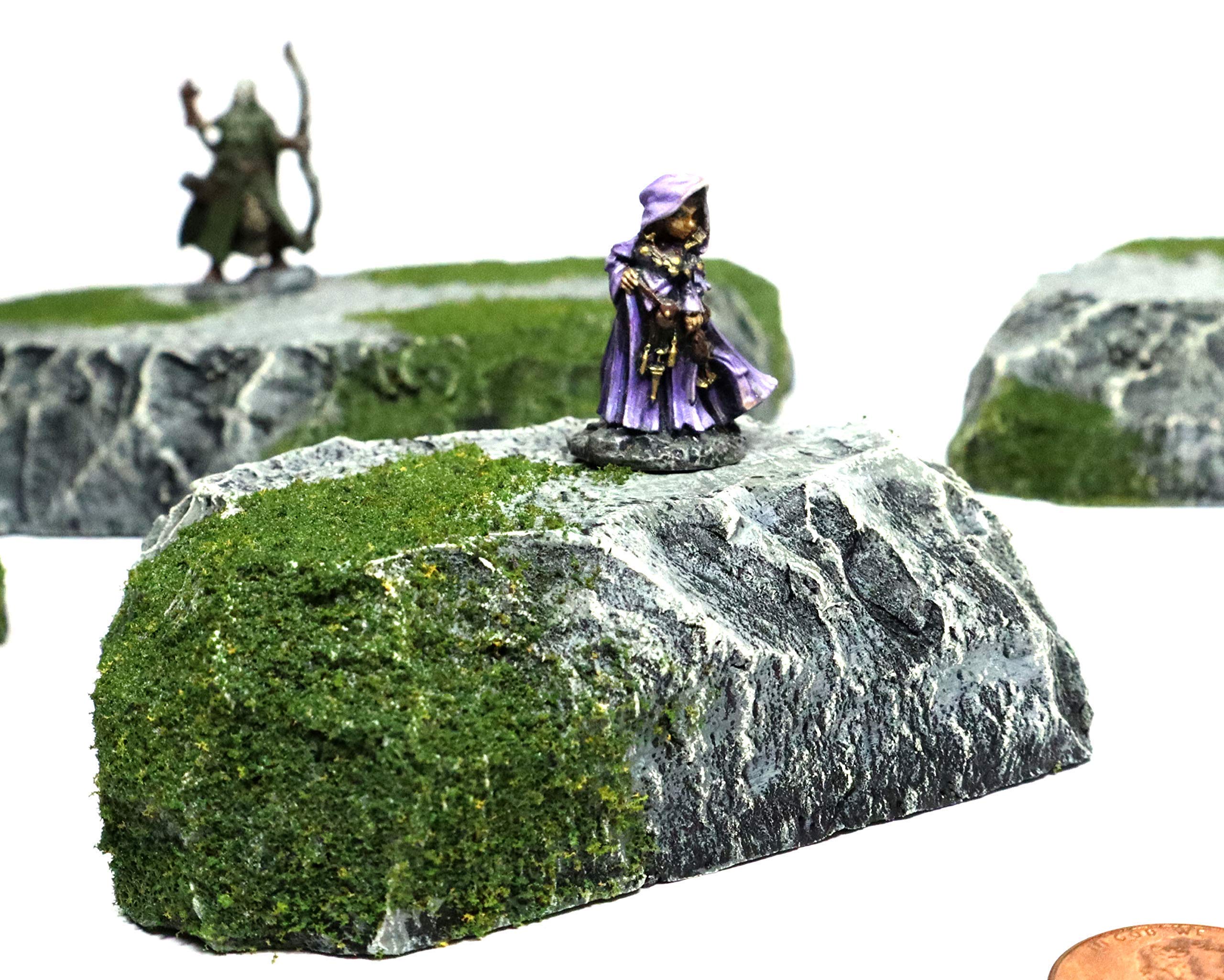 Handmade Mossy Stacking Hills Wargaming Terrain for Tabletop War Games & TTRPGs - Durable Miniature Battle Scenery for Dungeons & Dragons, Warhammer 40K & Fantasy RPG Campaigns