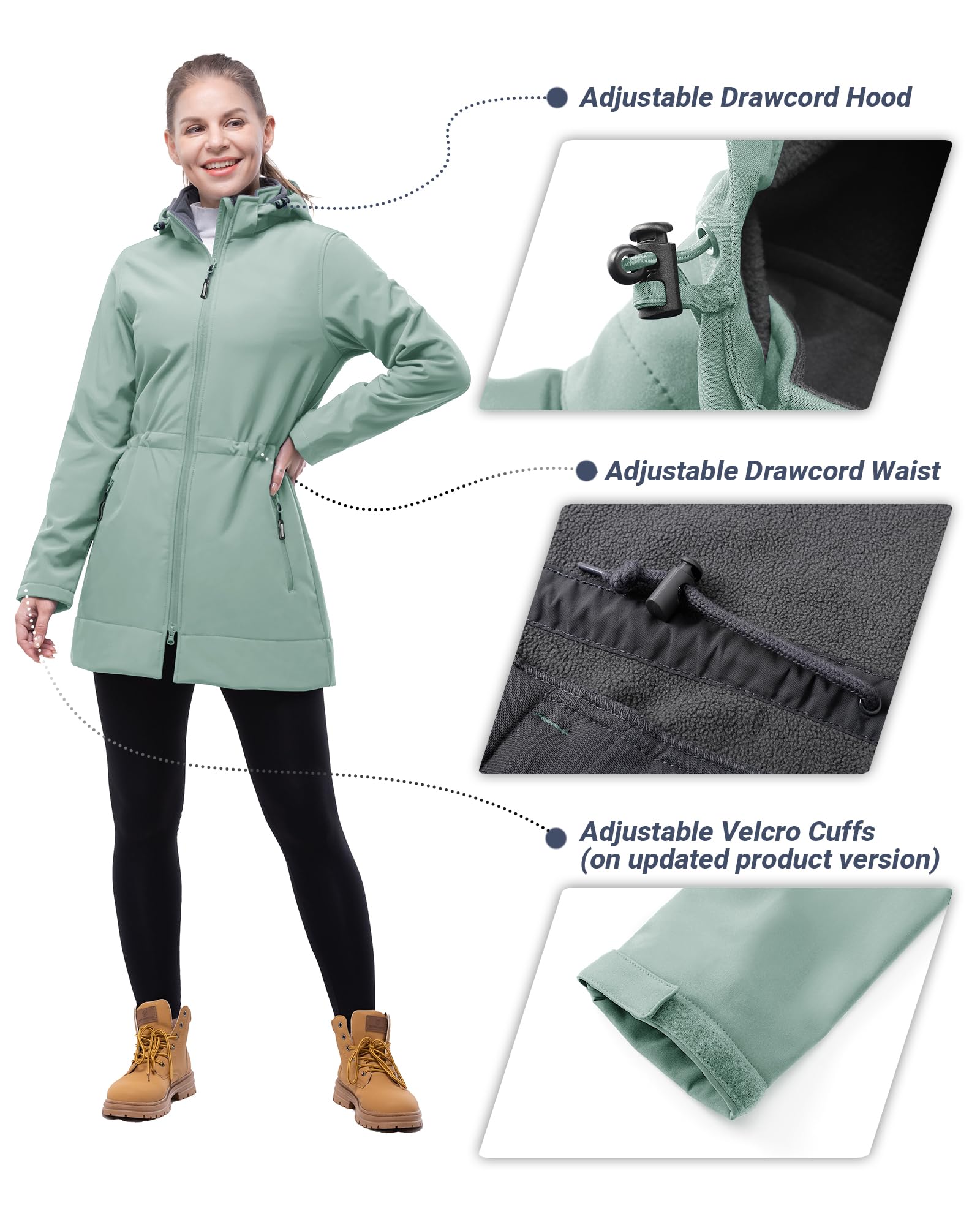 Outdoor Ventures Women's Softshell Jacket with Removable Hood - Fleece Lined Windproof & Waterproof Winter Jacket for Hiking, Camping & Outdoor Activities