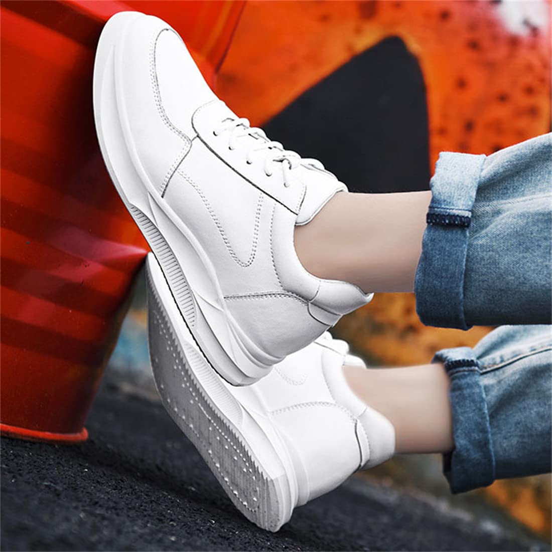 VIBLiSS Men's Invisible Height Increasing Sneakers - 3.14 Inch Elevator Shoes for Business, Office & Sports | Non-Slip White Dress Shoes for Men | Perfect for Work, Dating & Special Occasions