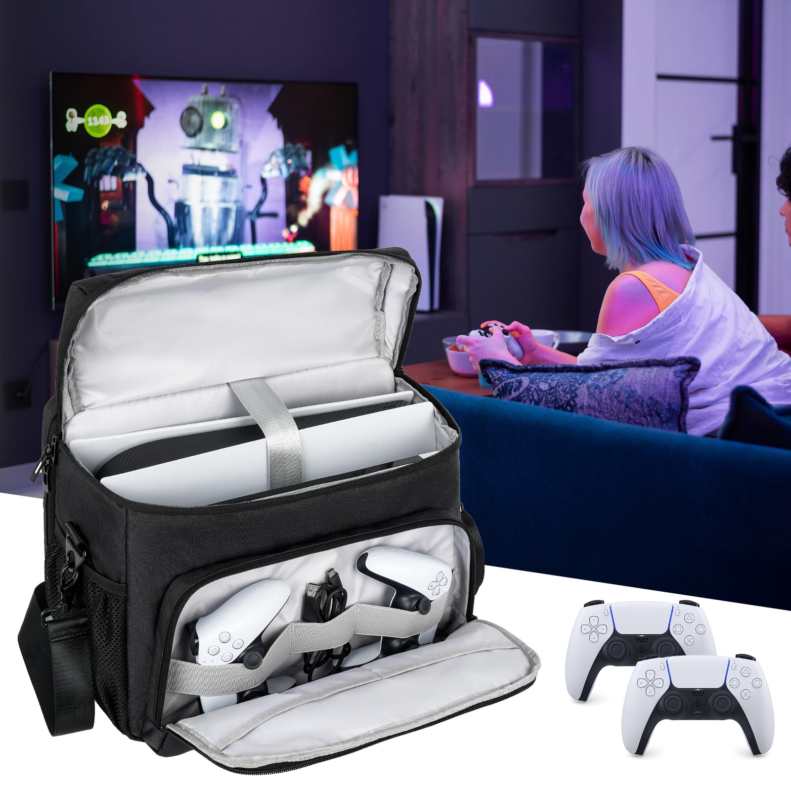 Jaffzora PS5 Carrying Case - Travel Bag for PS5/PS5 Pro/PS5 Slim & 15.6