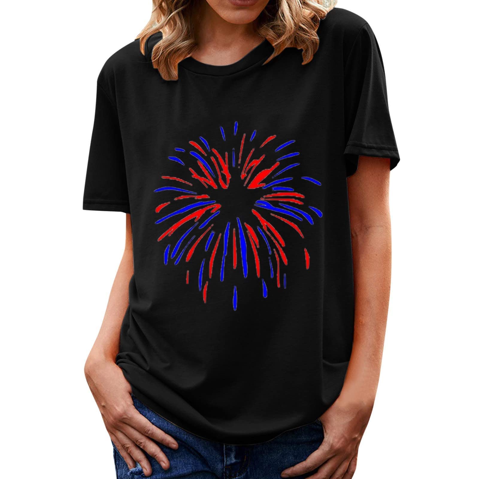 Women's Casual Short Sleeve Crewneck Graphic Tunic Top - American Flag Print Blouse for Everyday Wear | Perfect for Work, Parties & Patriotic Events