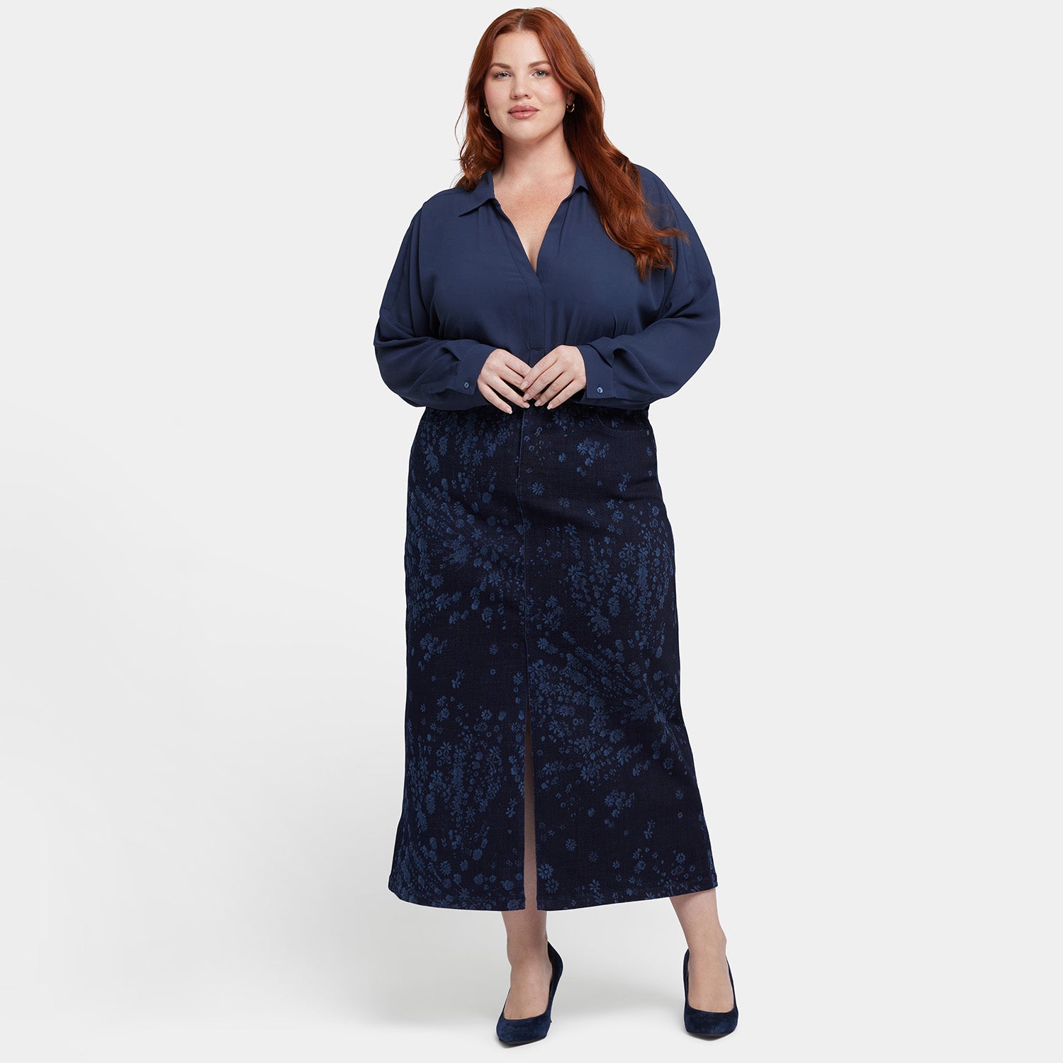 Plus Size High Rise Long Skirt - Dark Indigo Salome for Women | Elegant Midi Skirt for Office, Party & Casual Wear