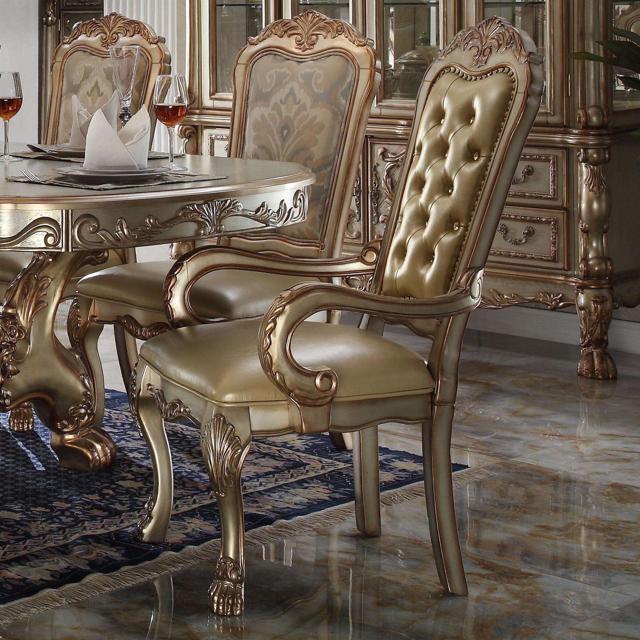 Vintage Bone & Gold Patina Upholstered Side Chairs (Set of 2) - Elegant Dining Room Accent Chairs for Home Decor & Entertaining